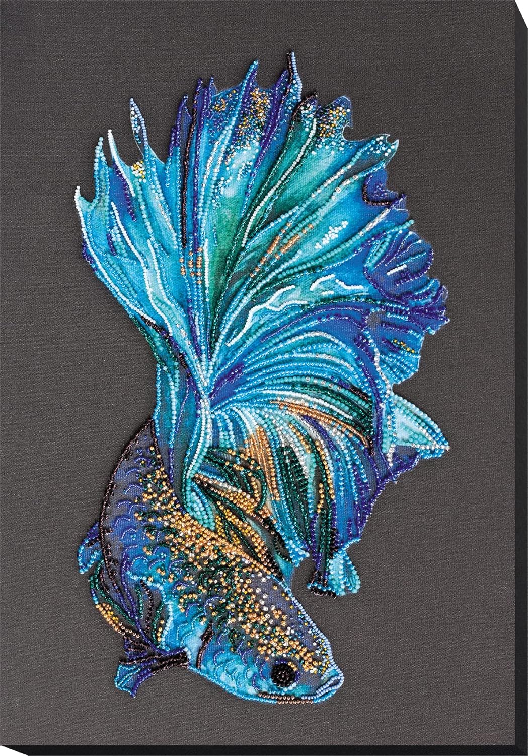 Bead Embroidery Kit Betta Fish Sapphire Blue Gold Beaded