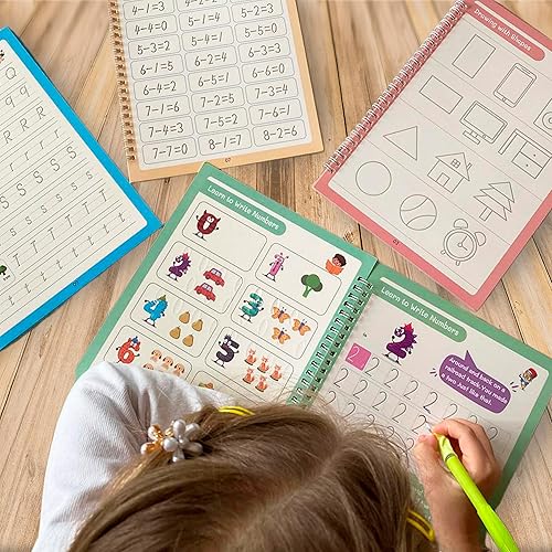 Miniatura 4 de Libro de trabajo de escritura a mano ranurado para niños de 3 a 5 años - Letras y números Montessori de 1 a 100, libro de escritura mágico