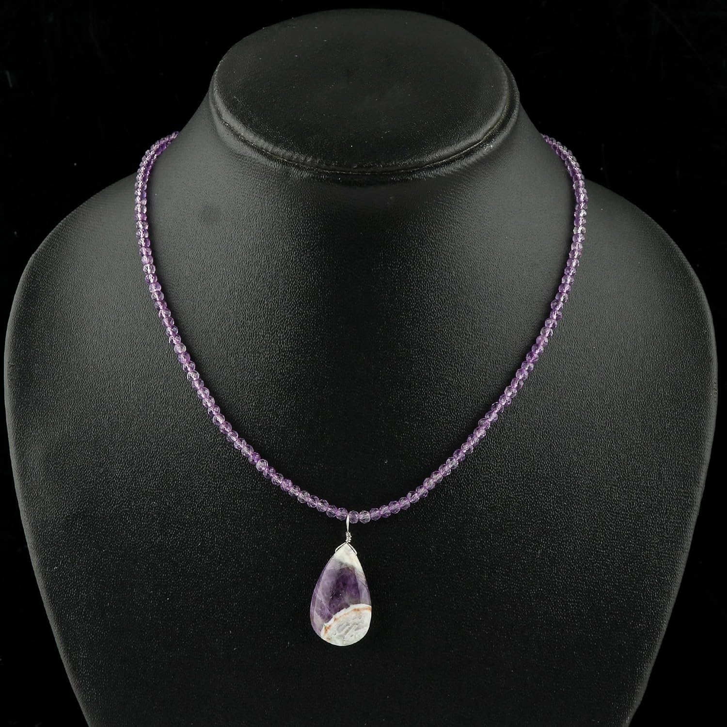 CRYSTALIS Natural Amethyst Detachable Pendant Necklace, Micro Beads Choker with Pear Cabochon Crystals, Chakra Healing Gemstone, Women Jewelry, Sterling Silver 18 inch, Fairy, Hippie, Ethnic - Image 5