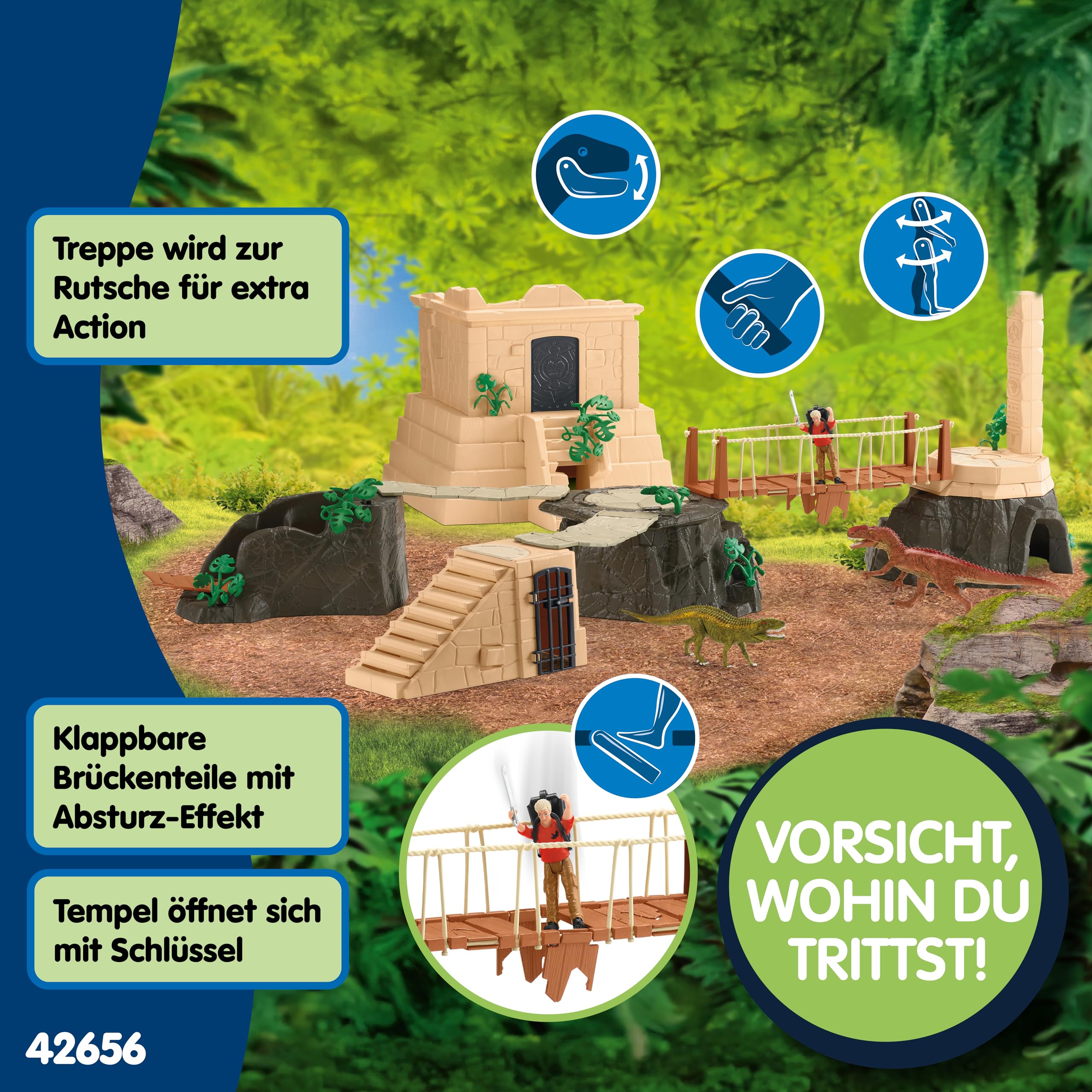 Schleich Dinosaurs 42656 | Dino Tempel-Eroberung Mega-Set | 169 Teile | mit Flynn, 2 Dinos und einem Schatz | tolles Geschenk für Mädchen und Jungen | Spielzeug ab 5 Jahren
