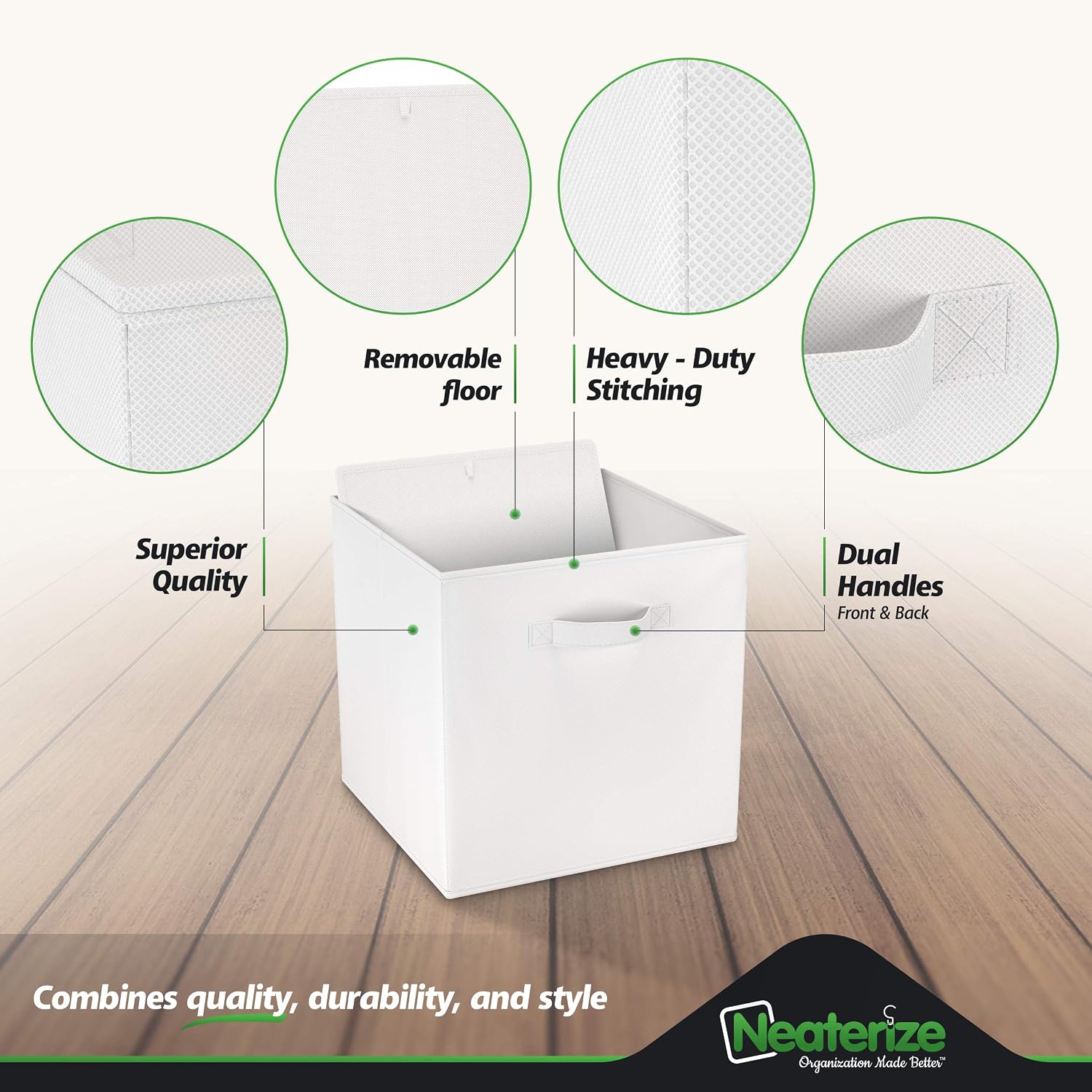 13x13 Large Storage Cubes (Set of 9). Fabric Storage Bins with Dual Handles | Cube Storage Bins for Home and Office | Foldable Cube Baskets For Shelf | Closet Organizers and Storage Box (White)