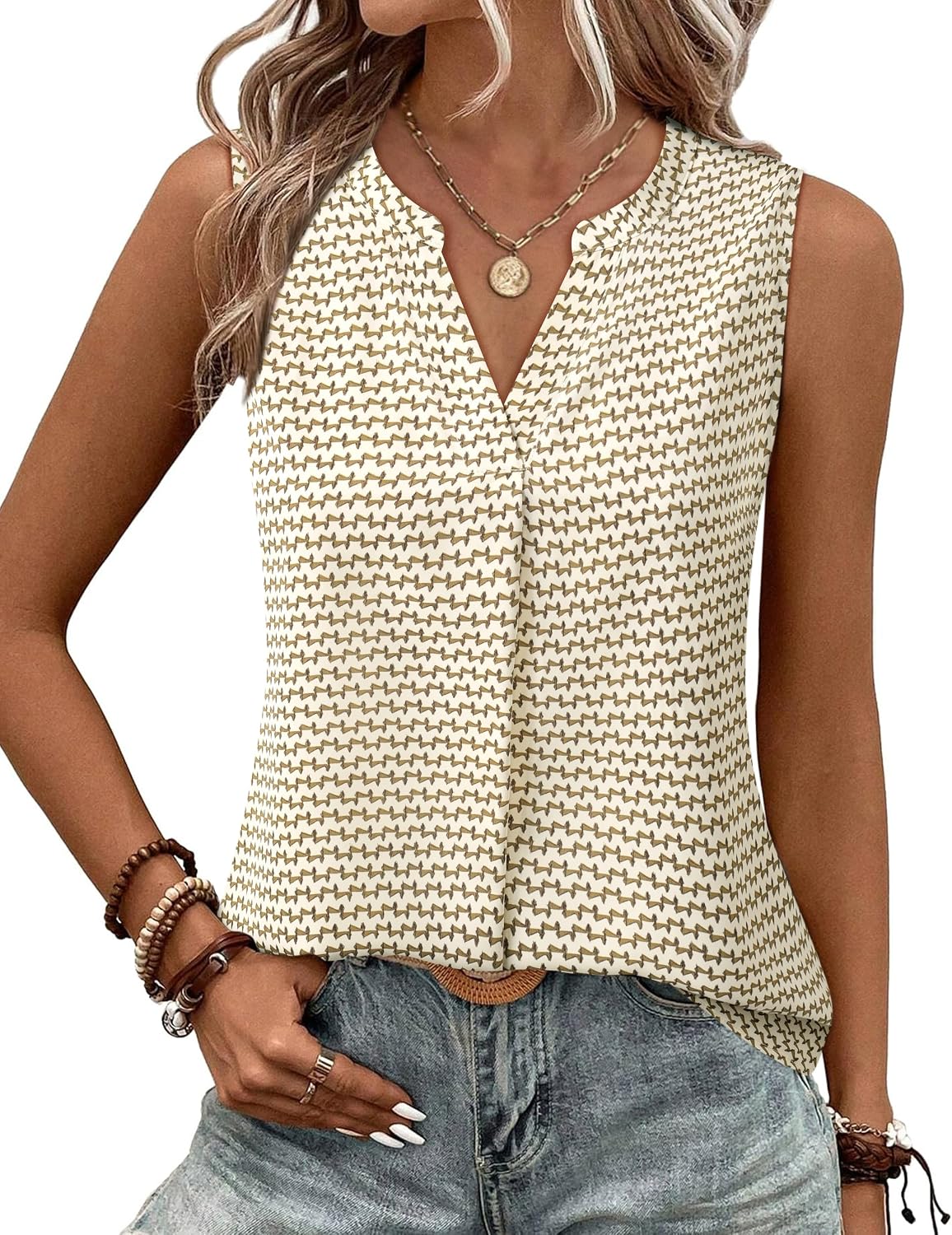 Timeson Women's Chiffon V Neck Sleeveless Blouse Tops Office Work Shirts