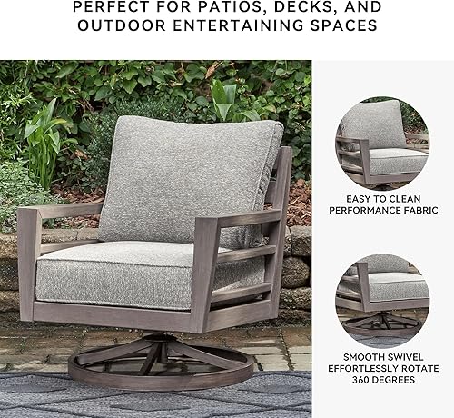 Miniatura 5 de Signature Design by Ashley Hillside Barn Urban Nuvella - Salón giratorio de tela resistente a la intemperie con cojín, marrón claro y gris claro