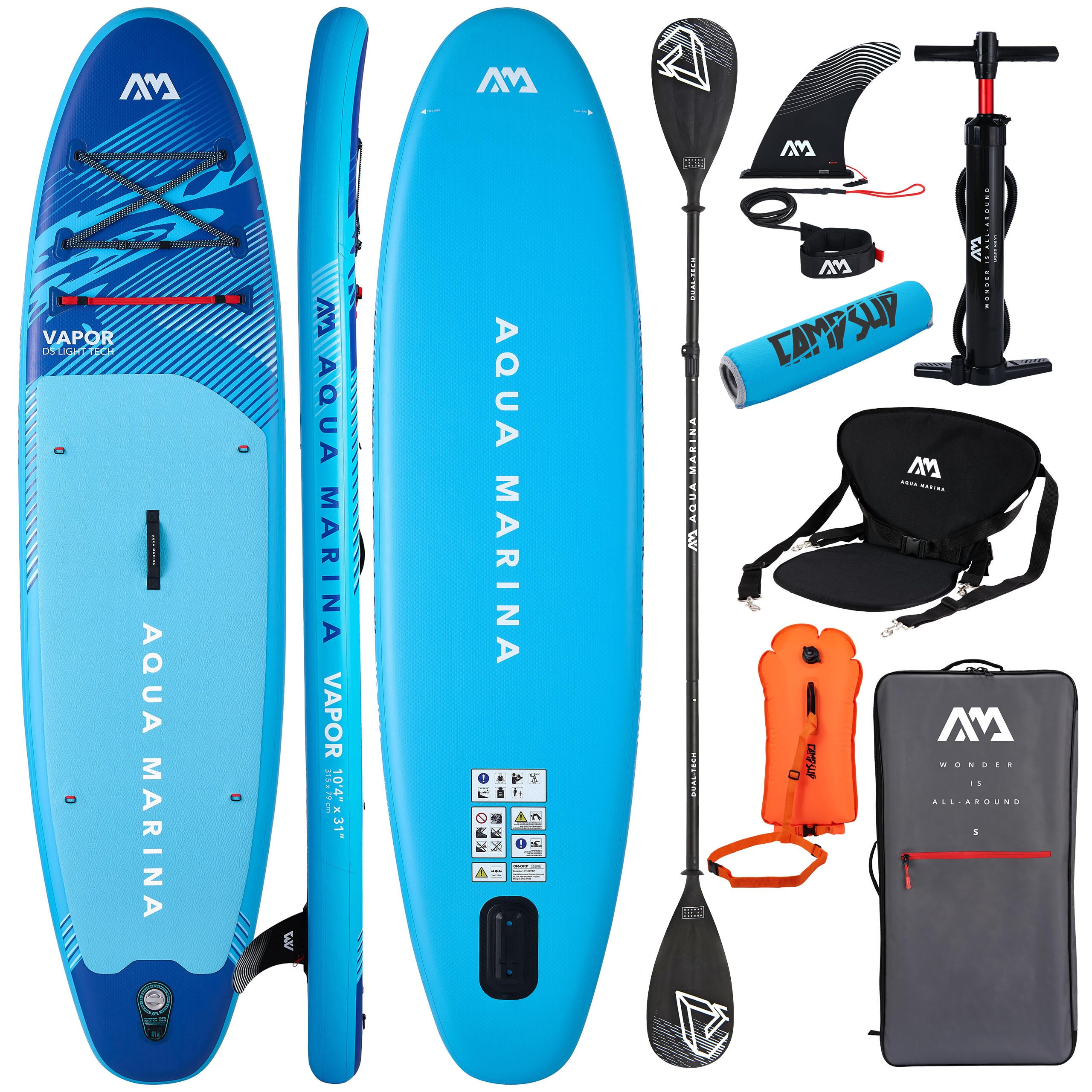 Aqua Marina Vapor 10'4" Aqua Splash 2026 – Tavola gonfiabile per principianti – Stand Up Paddle Board Set completo – Limited Edition Blu