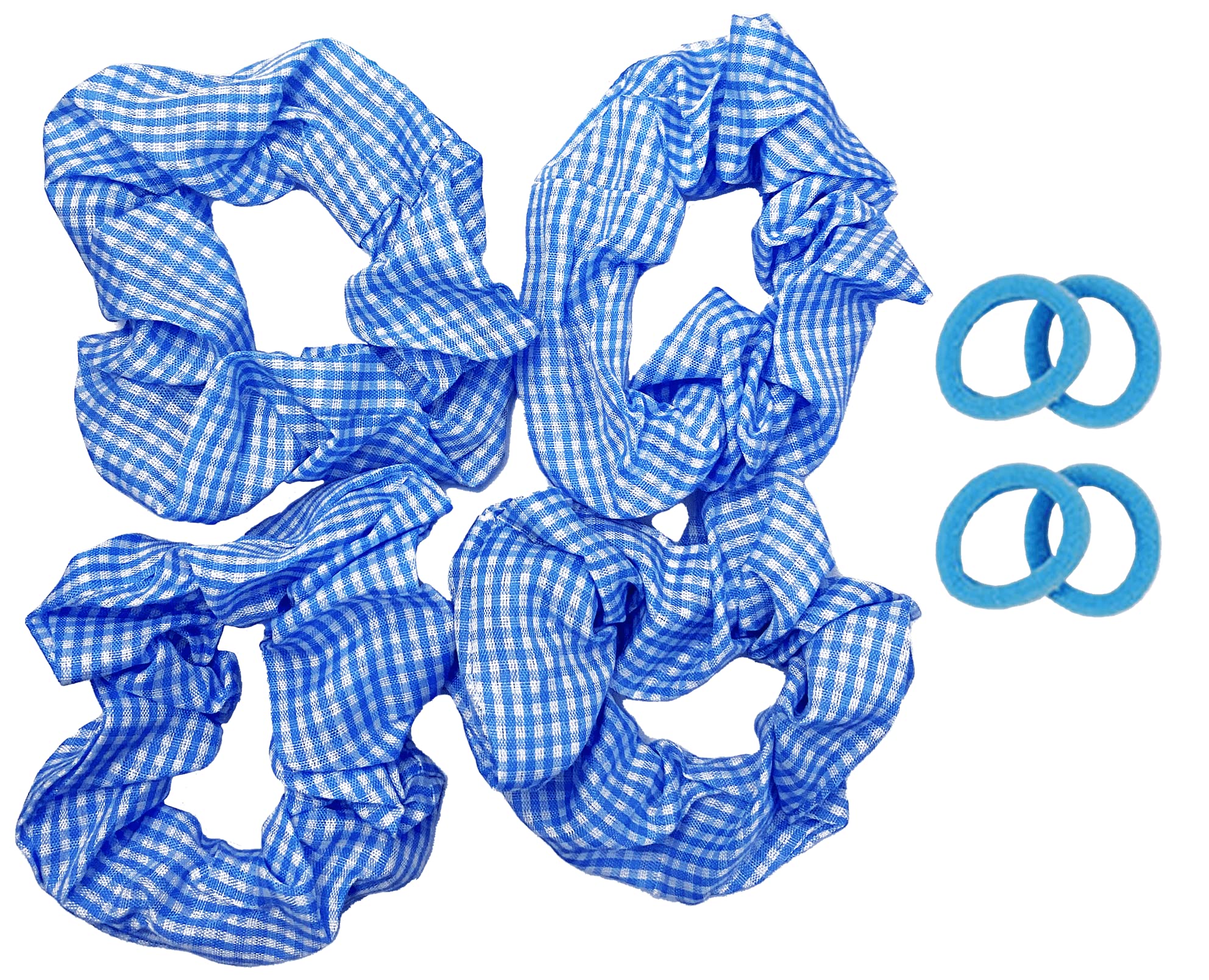 Samuel Lilly - Scrunchies & Headbands (Baby Blue) Cotton, Pack of 4 Gingham Scrunchies and 4 matching headbands, Ponytail Holder for Women/Girl Accessories
