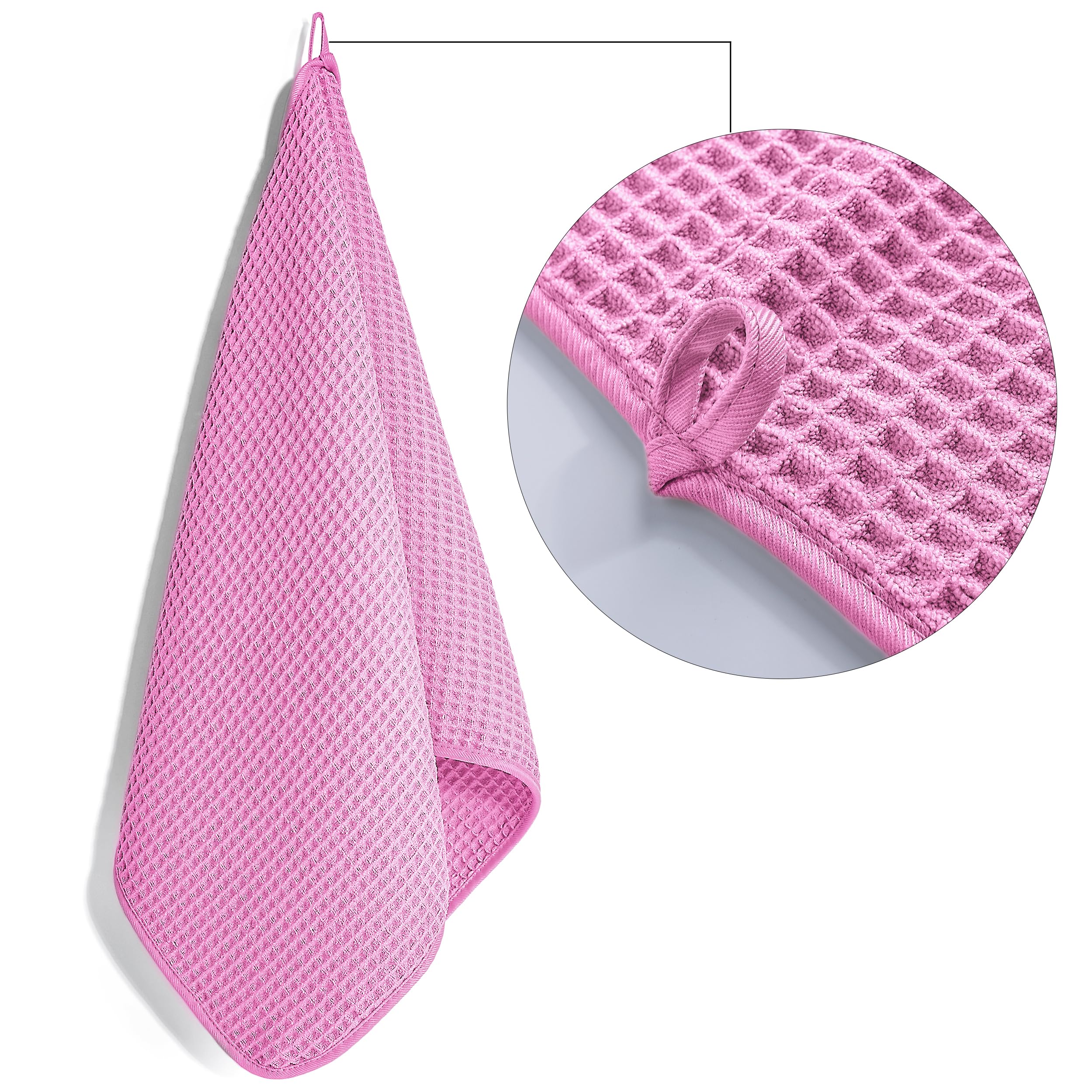 POLYTE 430 gsm Microfibre Lint Free Hand Towel, 40 x 76 cm, 4 Pack (Waffle Weave), Pink - Image 2