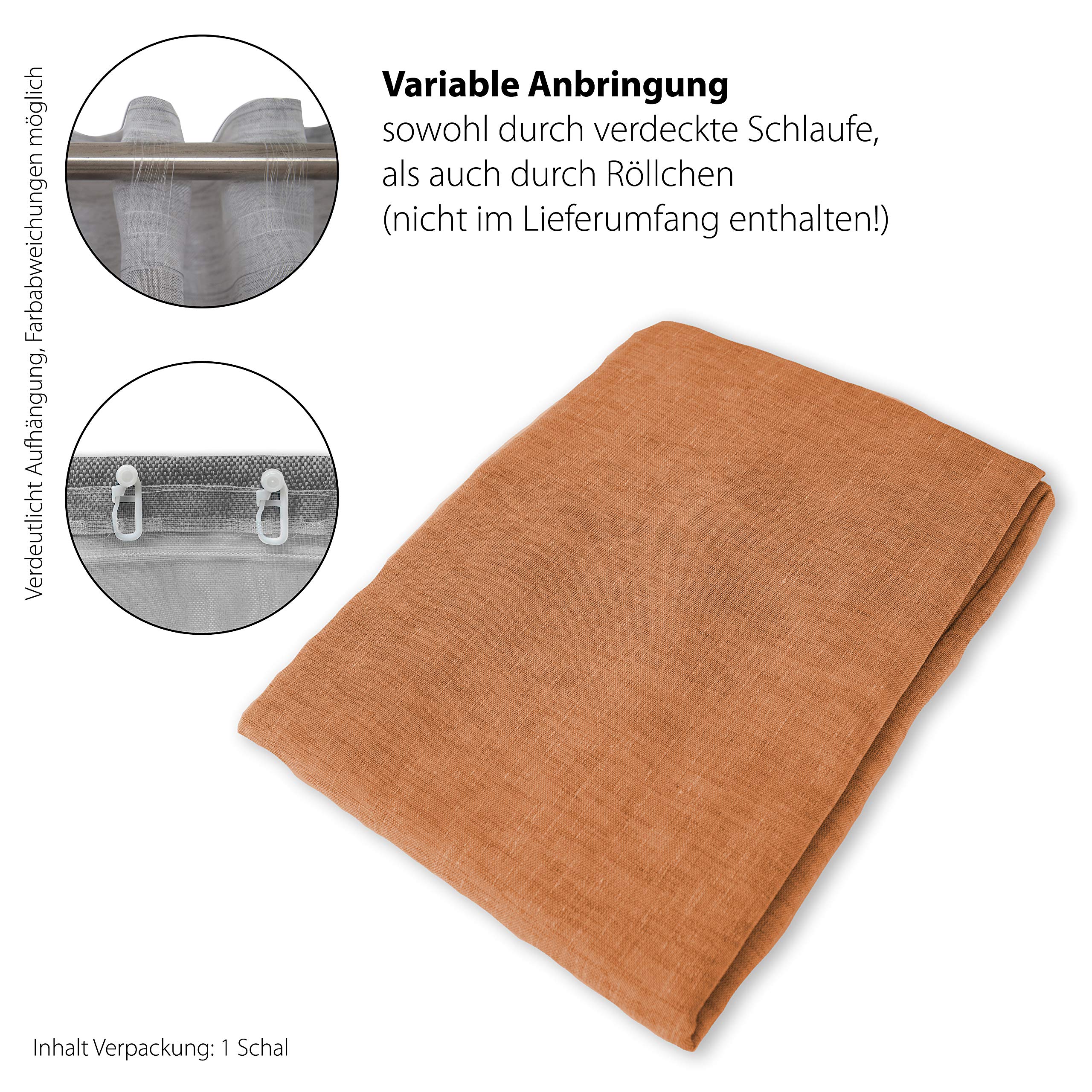 Homing transparenter Vorhang Uni Gardine einfarbig modern Schlafzimmer Kinderzimmer Wohnzimmer Küche Dekostoff Ziegel (1Stück) 245 x 140 cm (HxB)