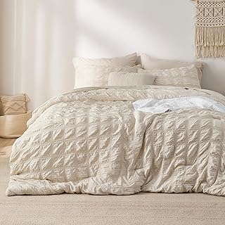 Bedsure Bed in a Bag Queen - Queen Comforter Set 7 Pieces Plaid Seersucker Bedding Set, Soft Lightweight Down Alternative ...