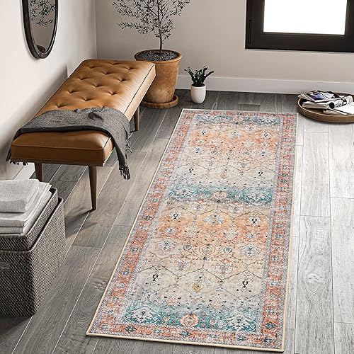Miniatura 7 de Valenrug Tapete de área lavable a máquina, 5 x 7 pies, tapete colorido floral persa
