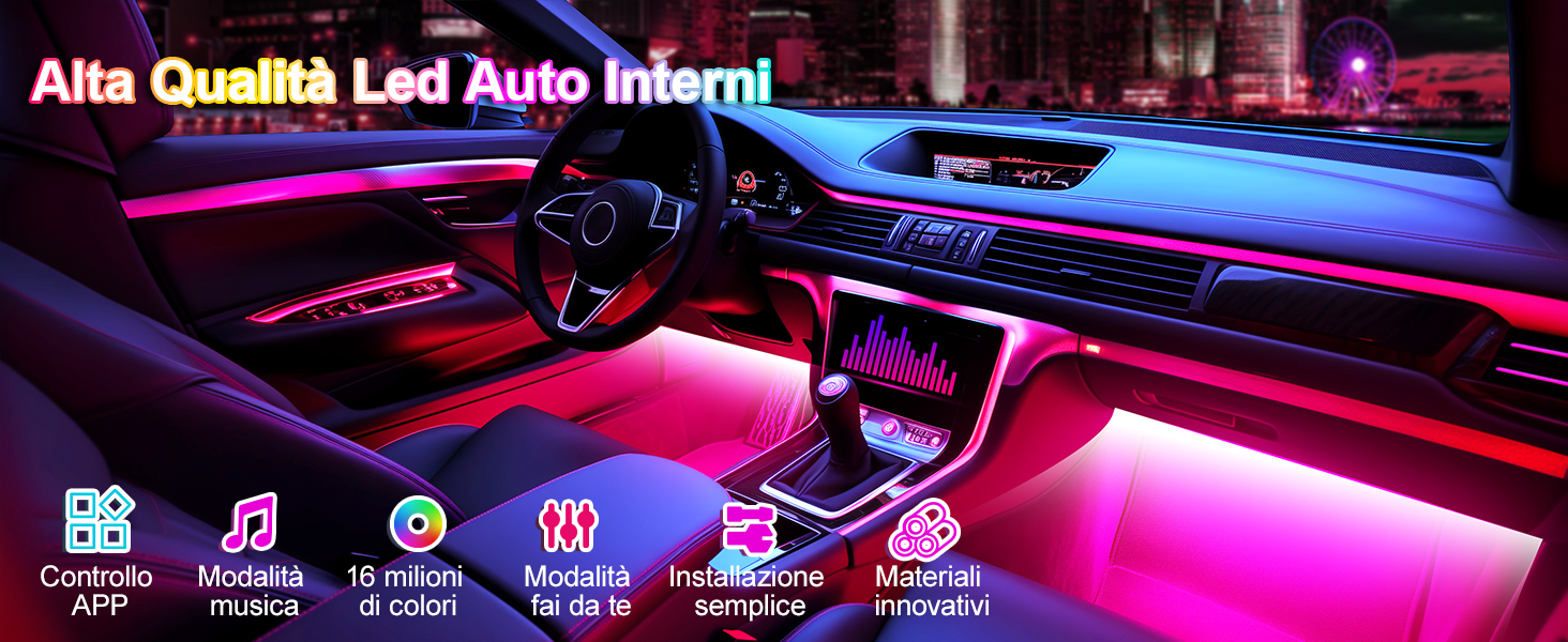 TrAdE Shop Traesio - Striscia Led Fluorescente Luci Ambiente Illuminazione Auto Con App Smartphone 48785839 - Foto 9