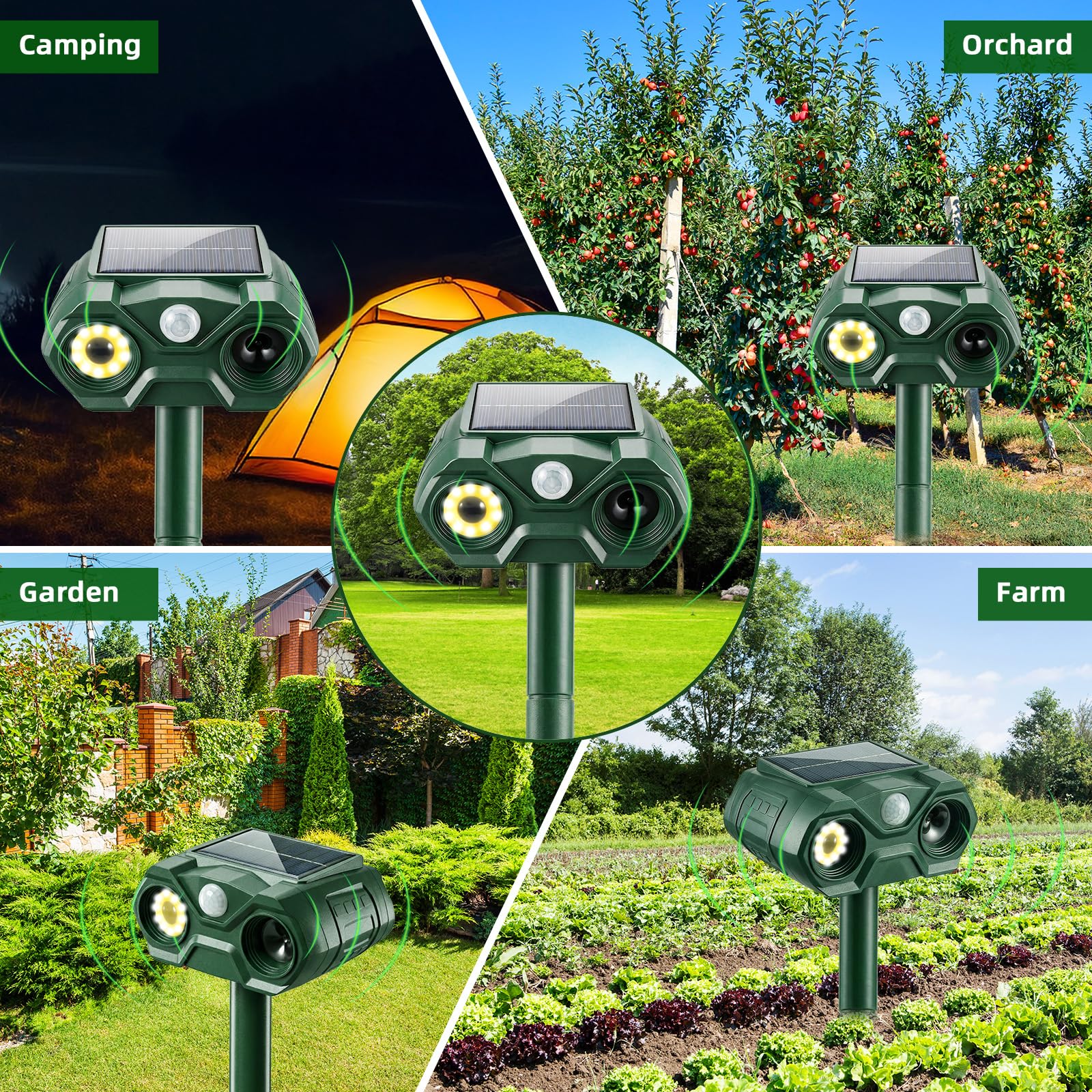 Repellente solare per animali da esterno, 2 pezzi, ricaricabile tramite USB, repellente per gatti, scoiattolo, coniglio, volpe, frequenza regolabile, dispositivi repellenti per cervi con rilevamento