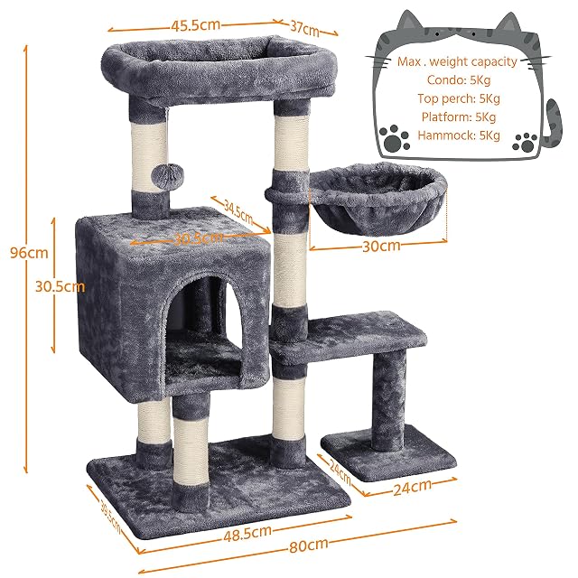 Foto 8 de 8 de Yaheetech Árbol Rascador para Gatos 96 cm Torre para Gatos Gris Oscuro