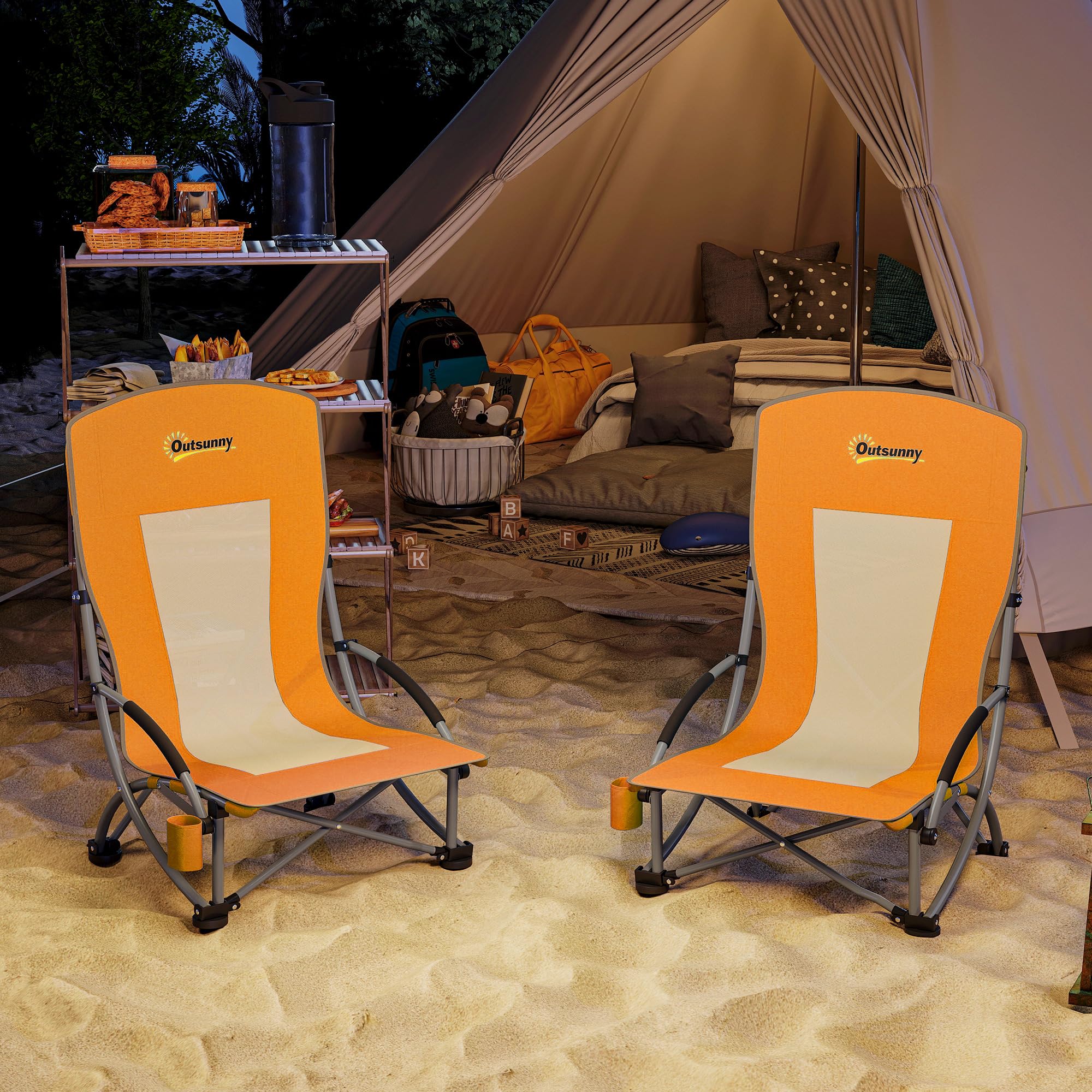 Outsunny Lot de 2 Chaises de Plage Pliable Chaises Camping Orange