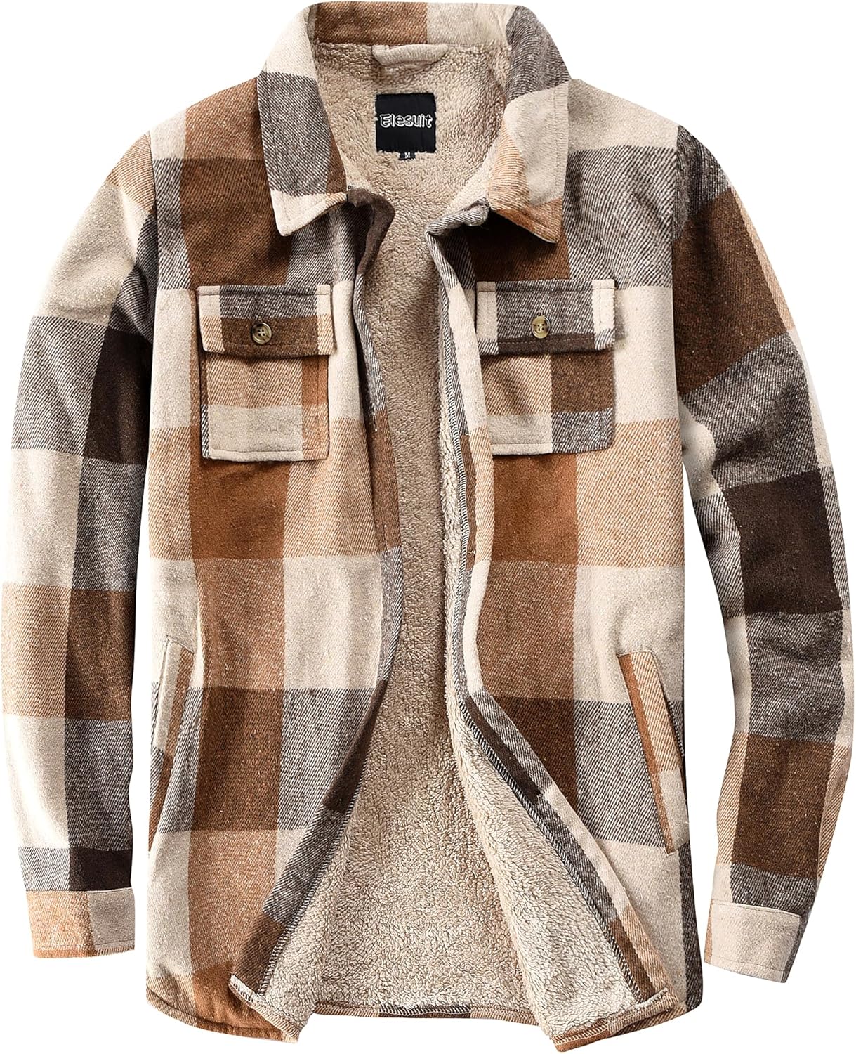 Elesuit Women's Sherpa Lined Flannel Shirt Jacket Plaid Button Down Jacket Coat for Women with Pocket