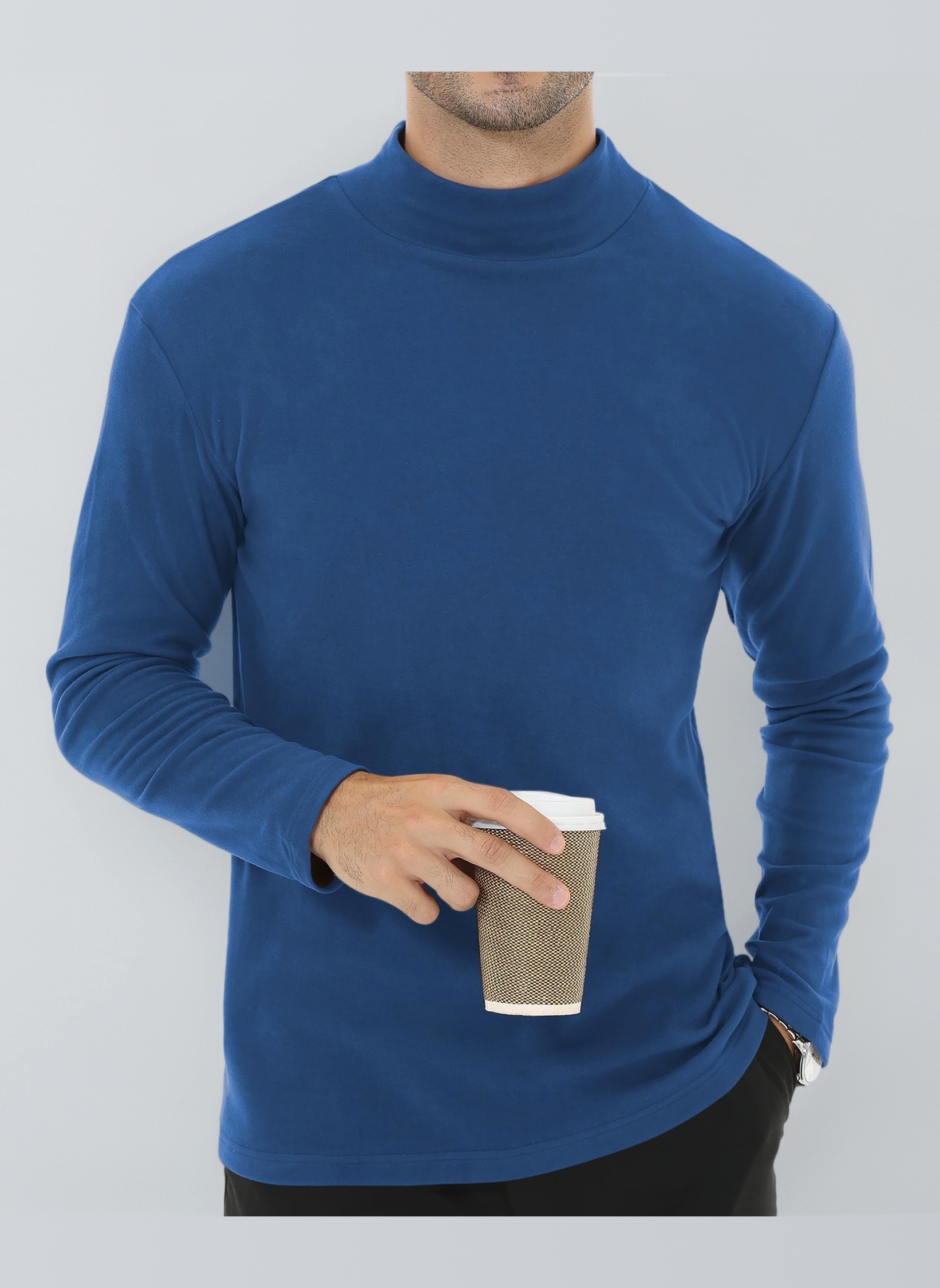 Men's Long Sleeve Top Turtleneck Fleece Undershirt Thermal Pullover Top Baselayer Winter Fleece Tops