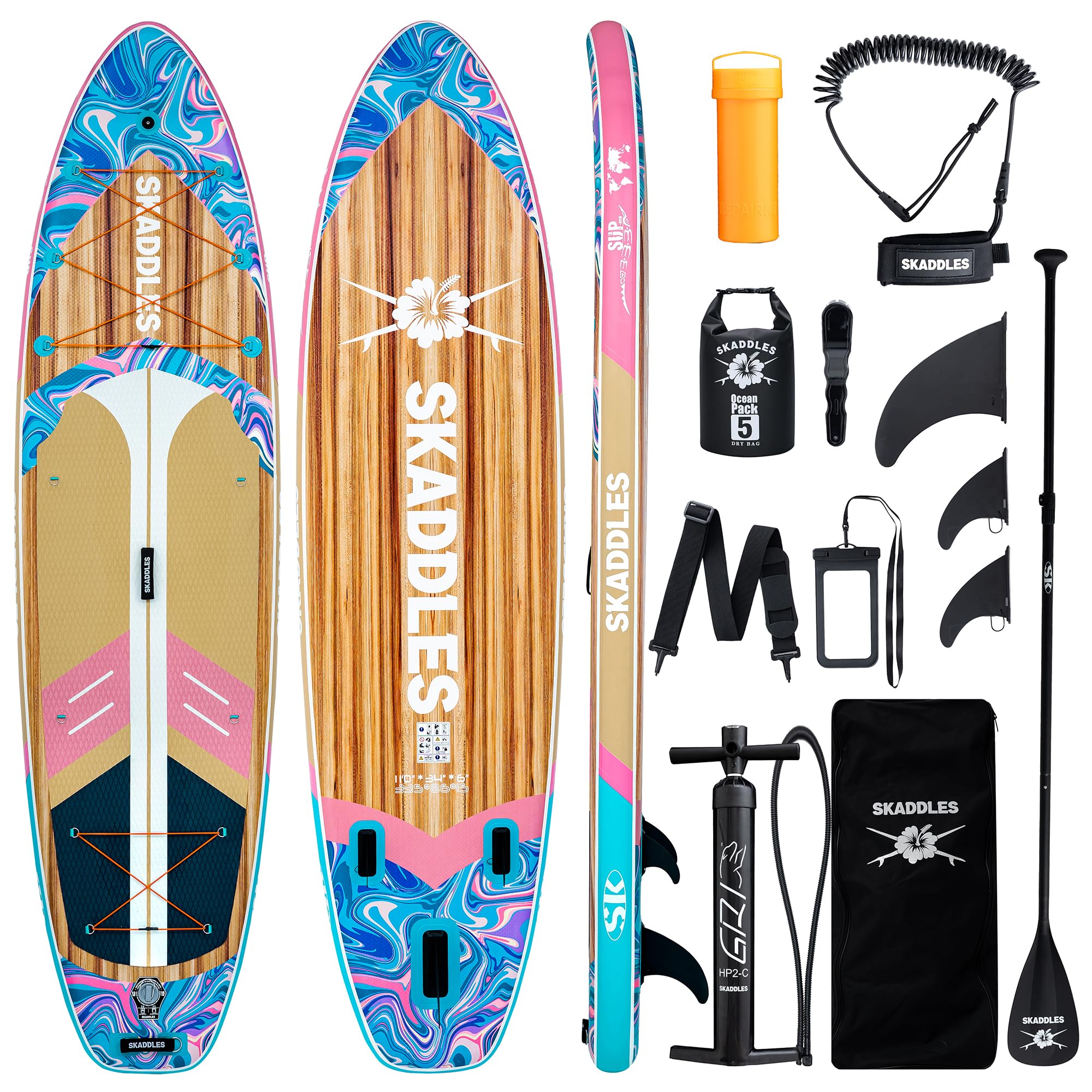 View 1 of 11' Inflatable Stand Up Paddle Board – Extra Wide SUP Paddleboard for Adults, Premium Inflatable Board with Paddle, Pump, Fins, Backpack, Leash & Waterproof Bags