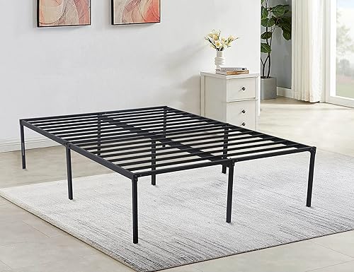 Miniatura 8 de Base de colchón plegable de tamaño matrimonial, marcos de cama de metal con almacenamiento y soporte de listones de acero resistente, marco de cama