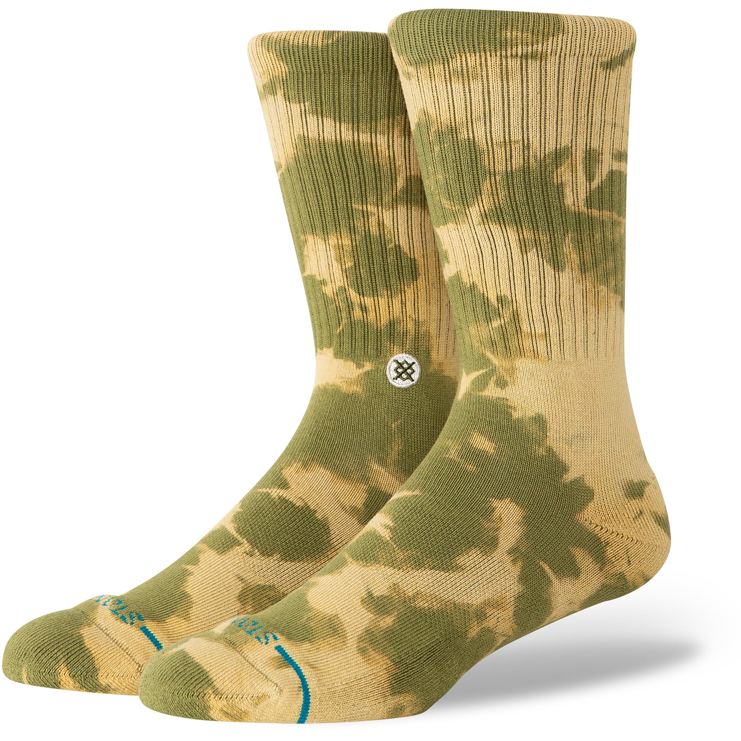 Stance Spotty Dye Crew Socks Tie Dye Olive Green Patterned Calf Socks Large