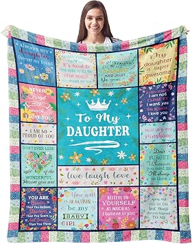 CUJUYO Daughter Gifts from Mom Dad, Gifts for Daughter Throw Blanket 60x50, Birthday/Christmas/Valentines/Mothers Day/Graduation Gift Ideas for Adult Unbiological Bonus Daughters