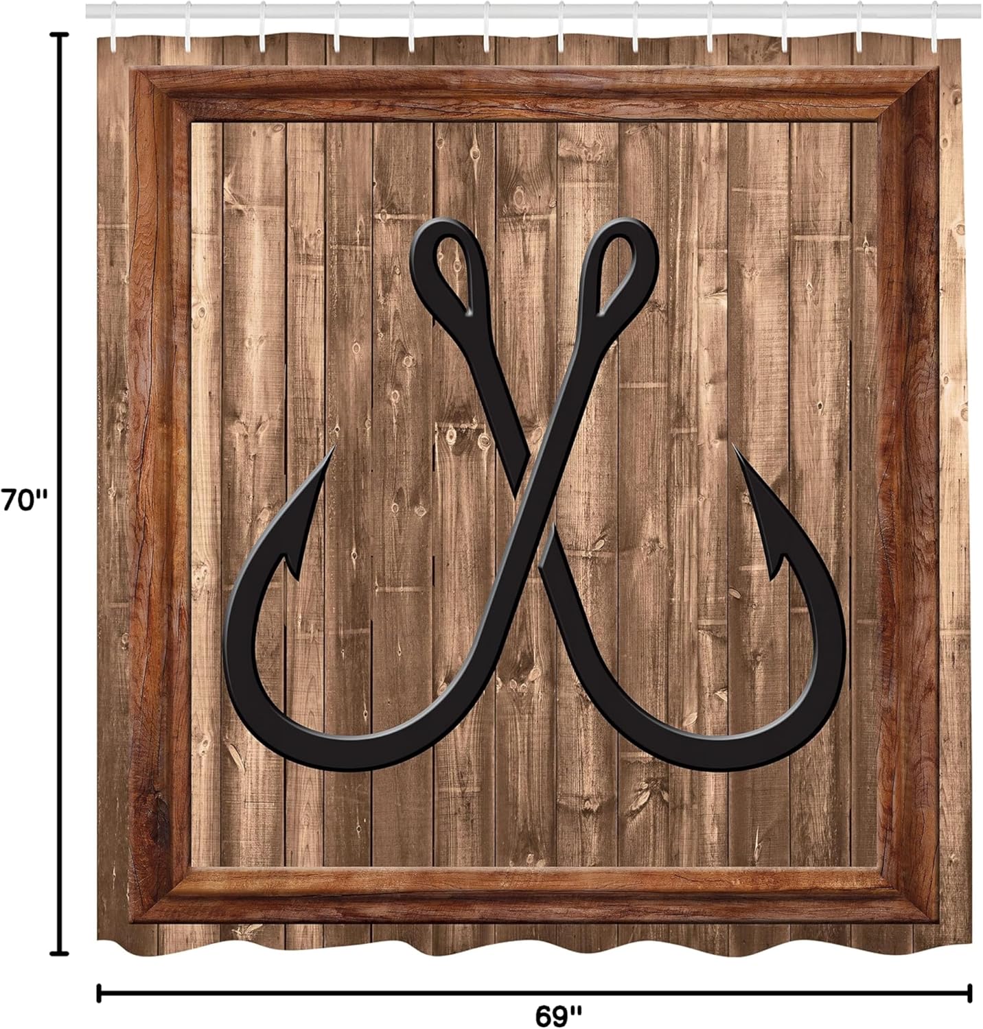 Ambesonne Nautical Shower Curtain, Fishing Lures Anchor Modern Abstract Painting Wooden Frame Rustic, Cloth Fabric Bathroom Decor Set with Hooks, 69" W x 70" L, Sand Brown