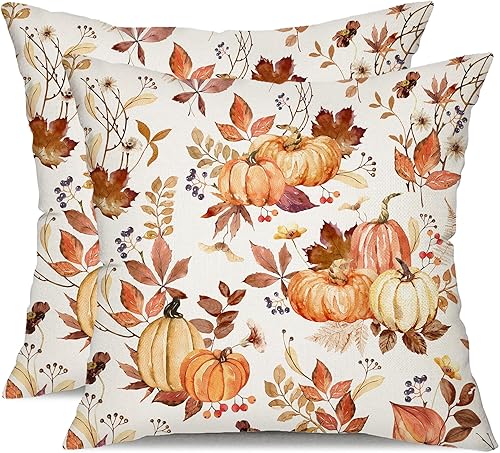 Miniatura 8 de DFXSZ Fundas de almohada de otoño de 16 x 16 pulgadas, juego de 2 fundas de almohada decorativas de calabaza y hojas de arce para decoración de