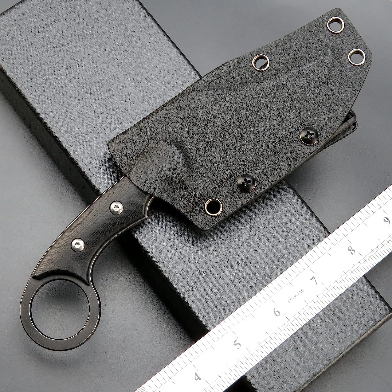 C1116 Fixed Blade Knife,D2 Steel Blade +G10 Handle Outdoor Survival Camping Claw Knife with Kydex Sheaths(Black) …