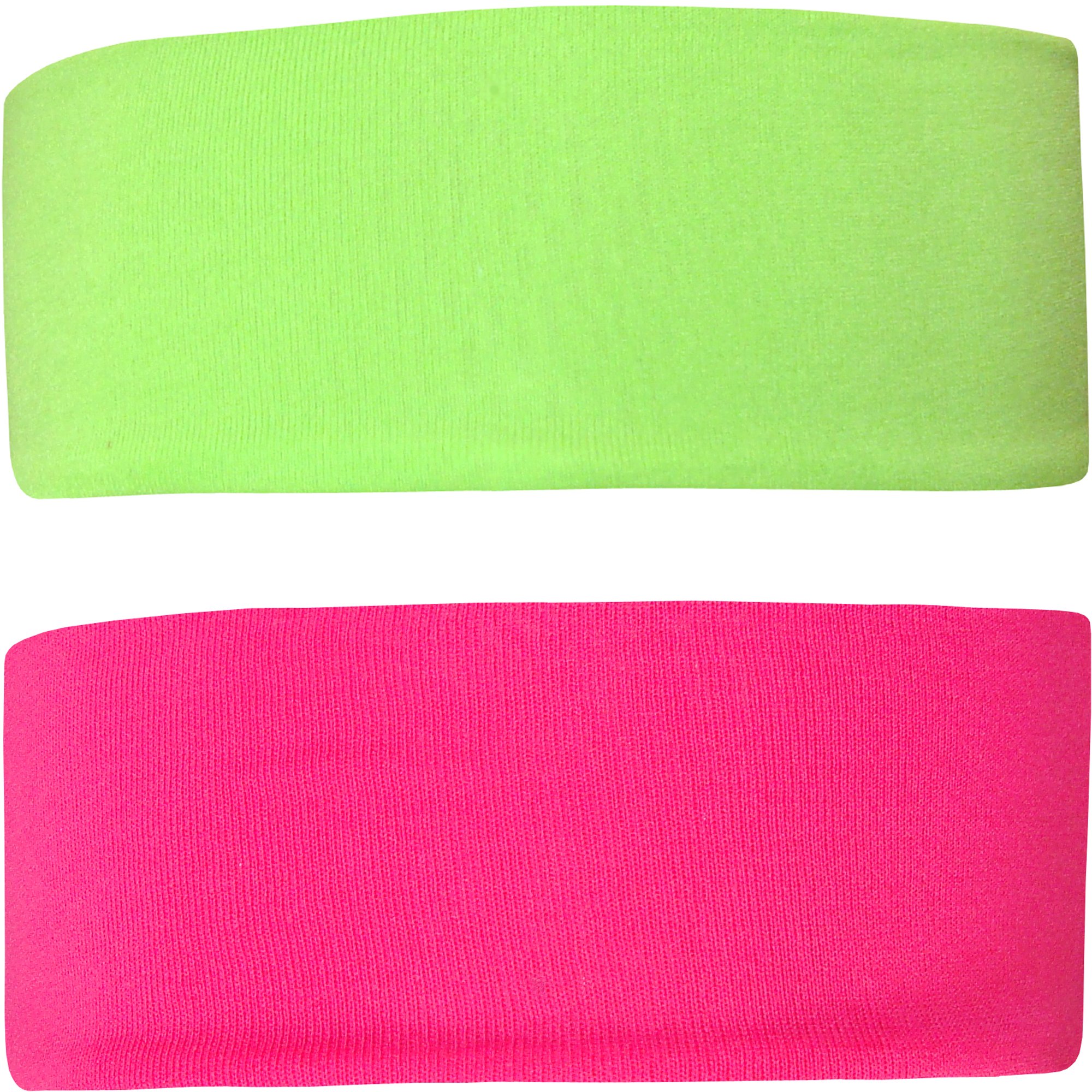 TeddyT's Ladies & Girls Fluorescent Neon Fashion Stretch Fit Headband (Set of 2) (Green & Pink)