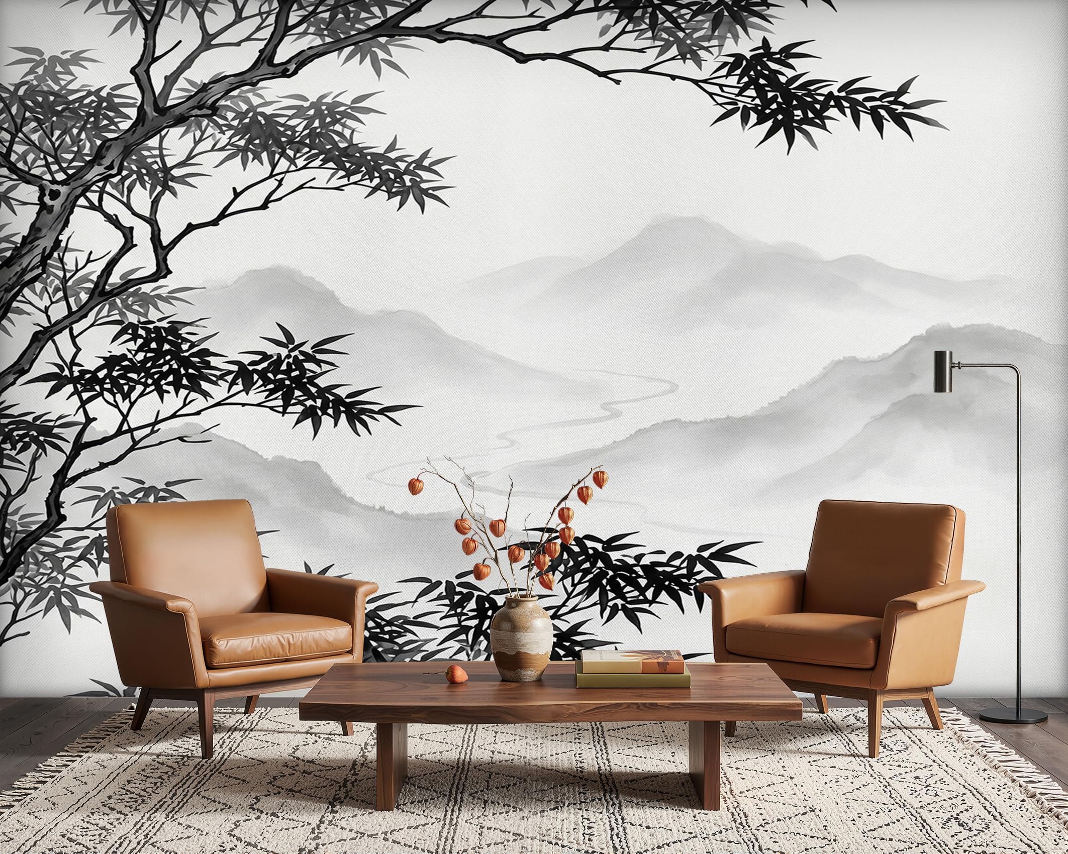 PaxGloz Black and White Bamboo Photo Wallpaper, Oriental Landscape Zen Chinoiserie Wall Mural for Living Room & Bedroom, Non-Woven Decorative Wall Art 450x315 cm — image 1