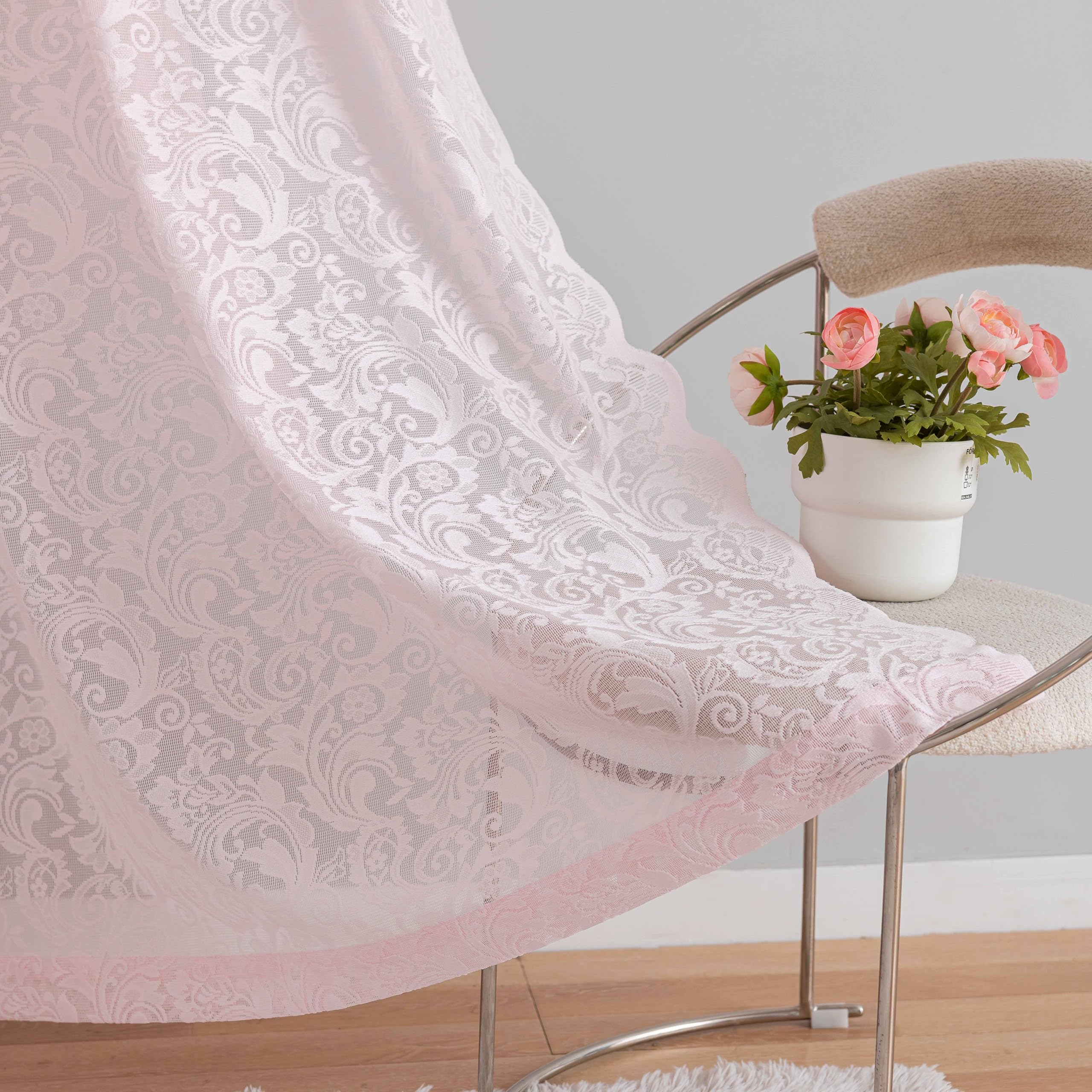ALIGOGO Tende rosa per camera da letto delle ragazze, lunghezza 160 cm, 2 pannelli, eleganti tende a coquette in pizzo floreale per soggiorno, tende rosa per bagno, casa, ufficio, decorazione estetica