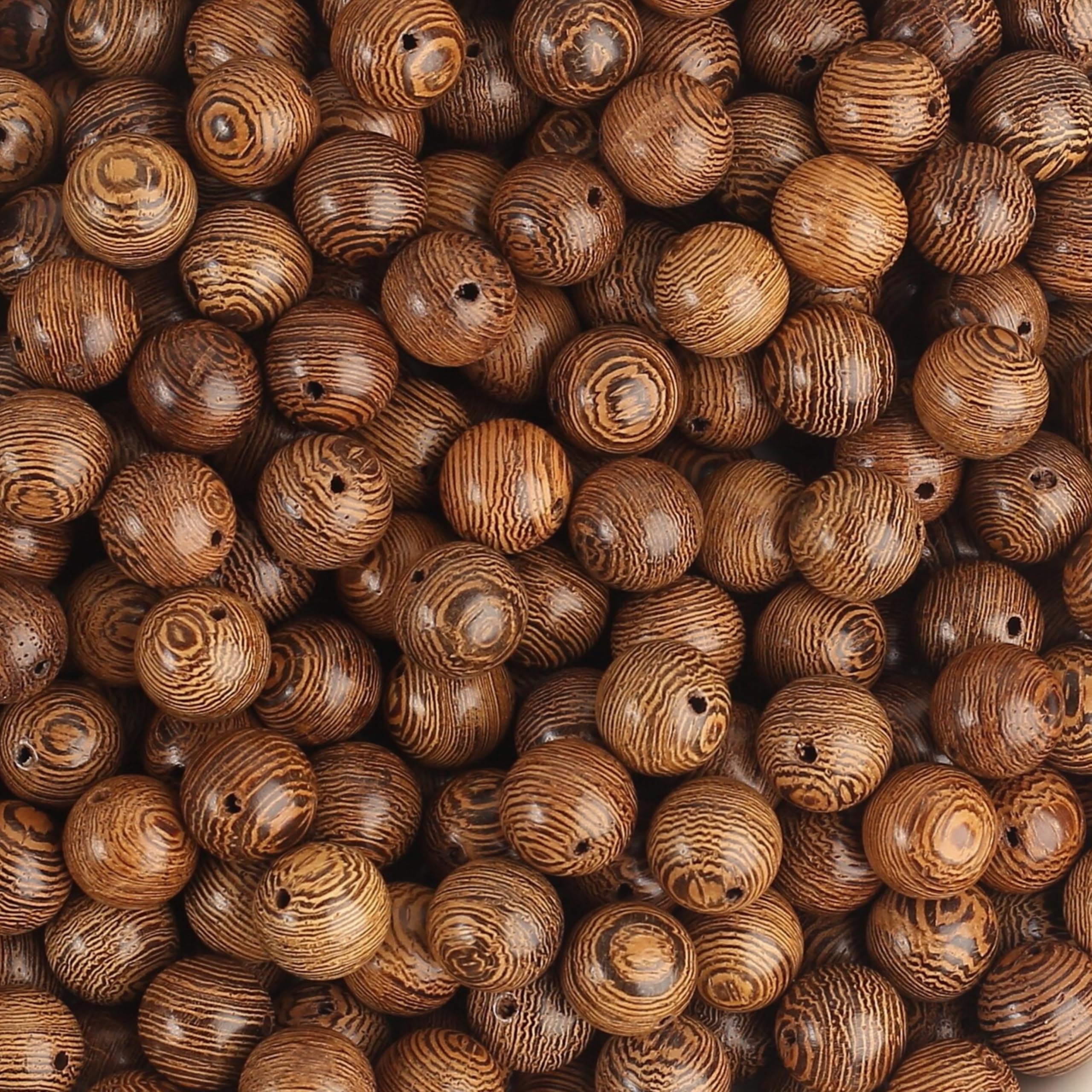 DAHI 300pcs 10mm Dark Brown Wooden Beads Undyed Natural Stripe Round Wooden Bedas Bulk Round Wood Beads Wood Loose Craft Beads for DIY Jewellery Making (300pcs/10mm)