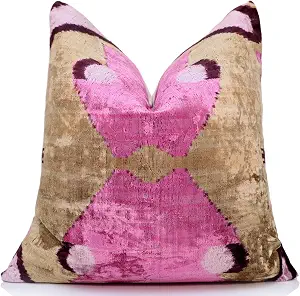 CANVELLO Fuchsia Pink Ikat Velvet Throw Pillow 20x20