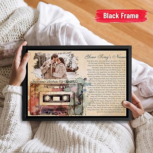 Vista 54 de H-DEWALL Letras de canciones personalizadas, lienzo enmarcado en marrón, música romántica del día de San Valentín, regalo personalizado para marido