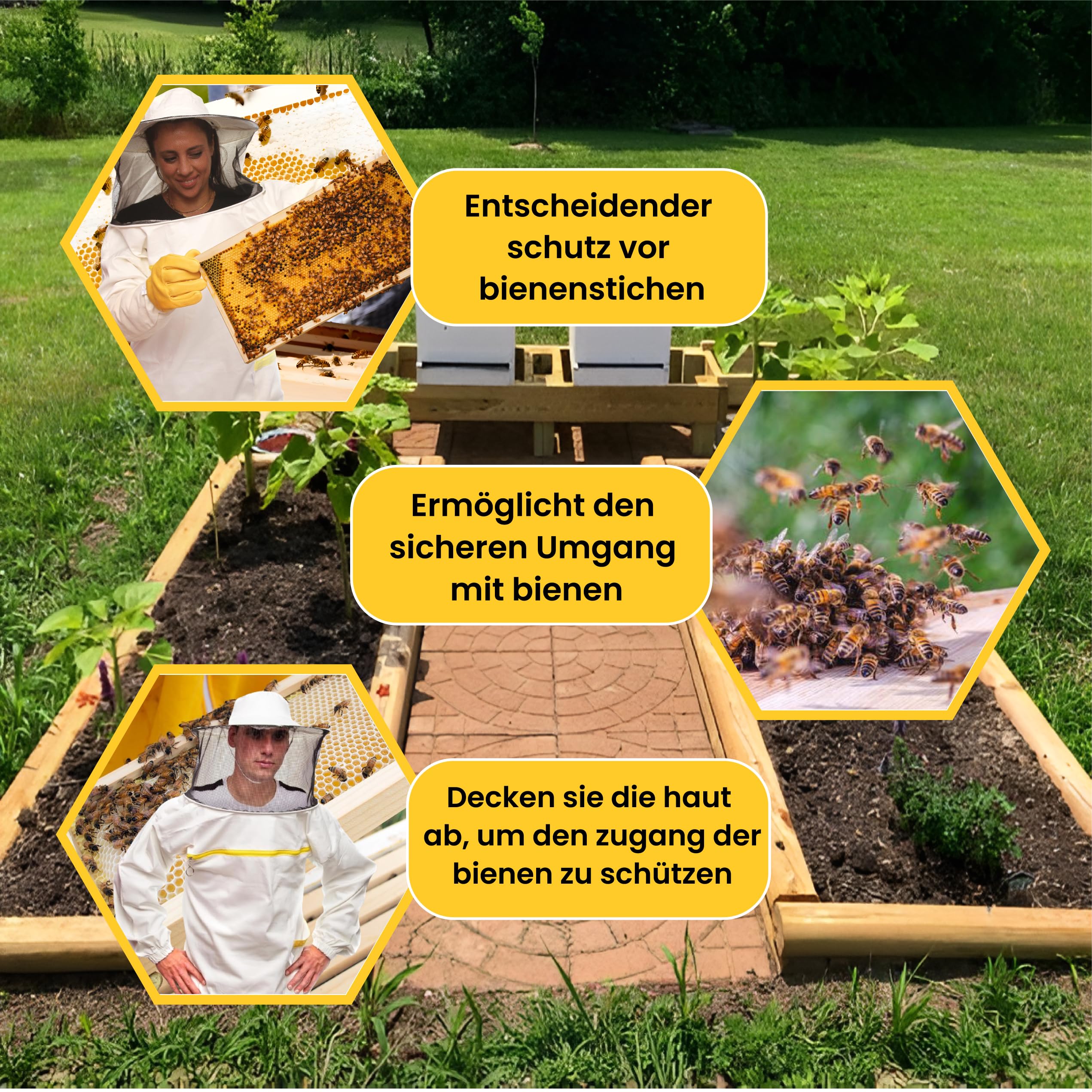 BEEART Professionelle Imkerjacke Imkerbluse aus Baumwolle– Imkerschutzkleidung – EU Qualität –Stichschutzanzug gegen Bienen & Insekten –Bequem & strapazierfähig –Mit Stoffhut & Schleier – Größen M–3XL