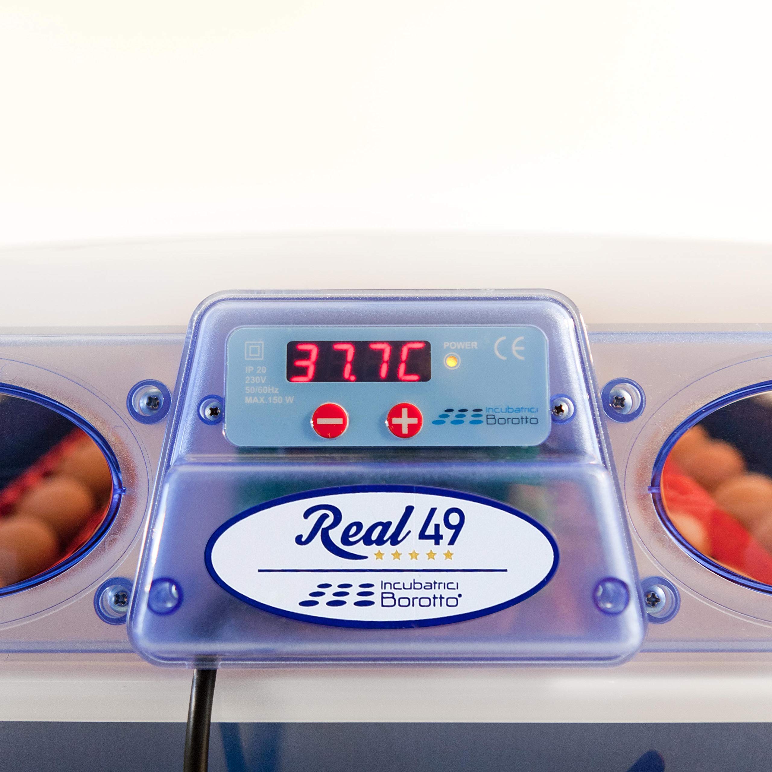 Borotto Real 49 Expert | w pełni automatyczny, profesjonalny automat do 49 lub 196 małych jajek, automatyczny mechanizm obracania jaj, regulacja temperatury, nawilżacz powietrza Sirio, wyprodukowano