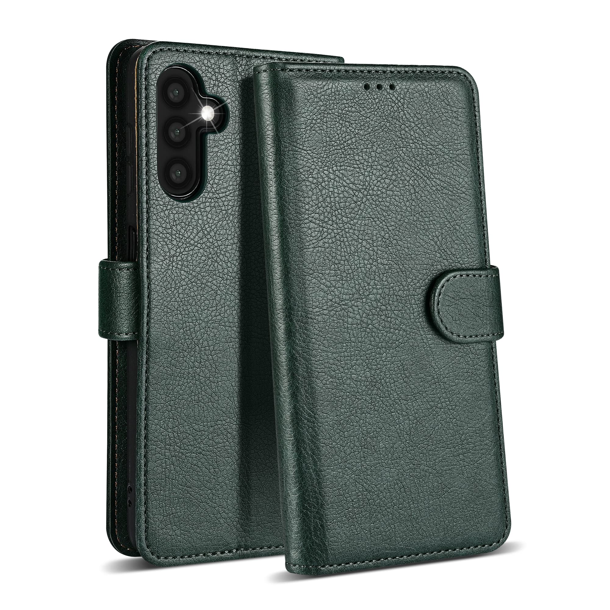 Case Collection for Samsung A14 Phone Case - Leather Folio Flip Kickstand Shockproof Cover with RFID Blocking Card Slots Wallet for Samsung Galaxy A14 4G / 5G Case Green