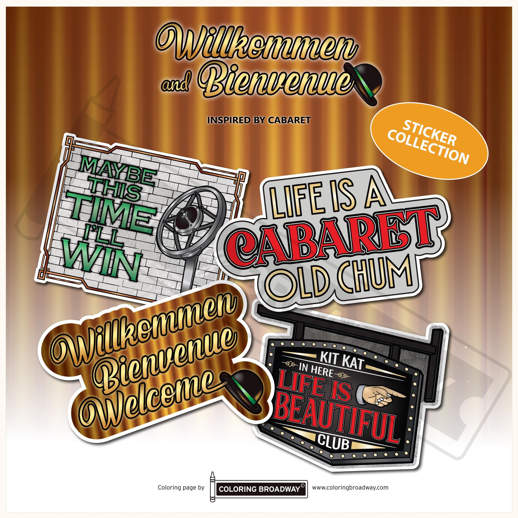 Stickers Cabaret Broadway pour personnaliser gourde et ordinateur portable lot de 4 vinyles
