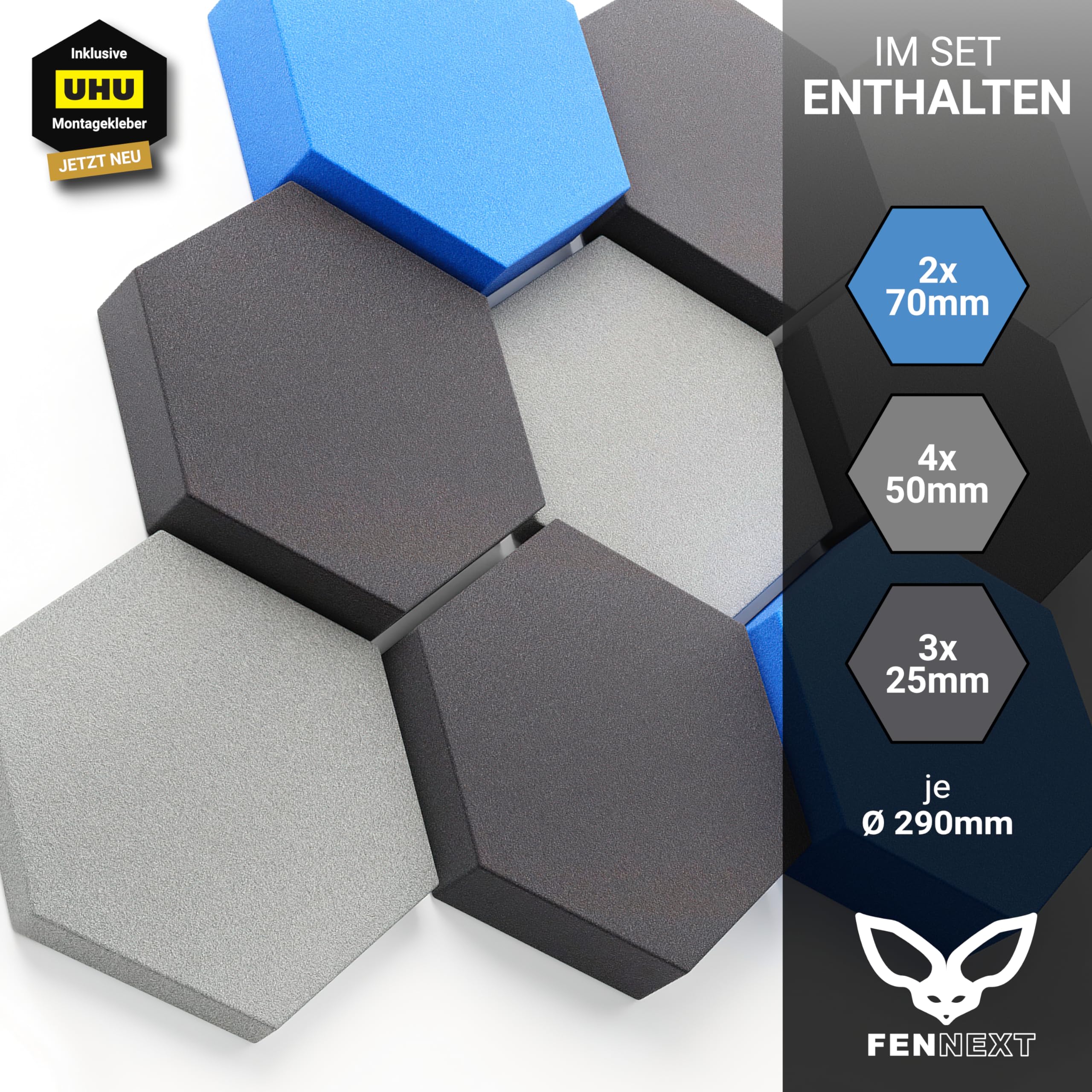 Schallabsorber Wand Paneele [9 Stk.] für spürbar reduzierte Geräusche I Modernes Akustikbild aus Hexagon Akustikplatten I Unbedenkliche Akustikpaneele hergestellt in der EU I 3D Panels