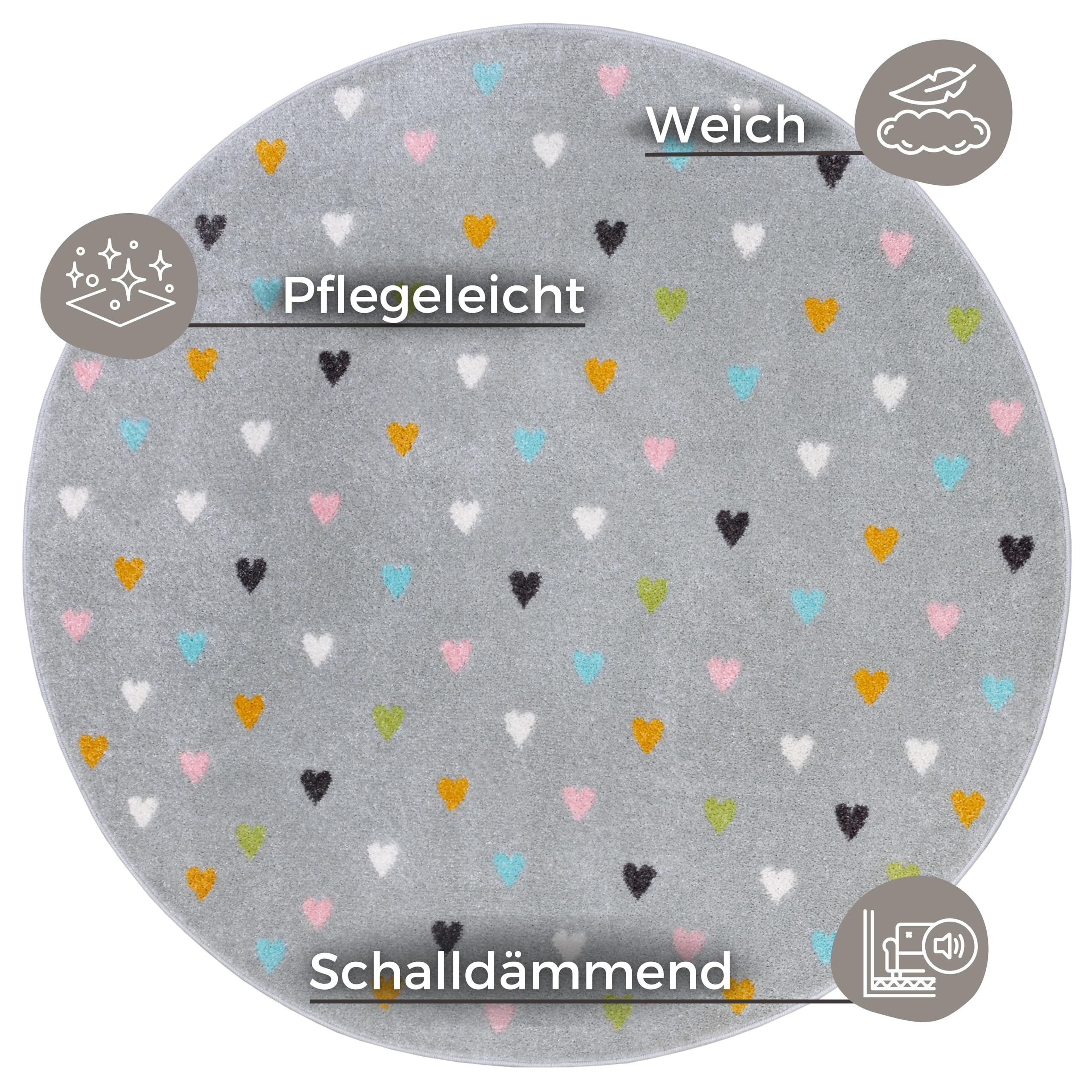 Hanse Home Adventures Children's Rug, Round, Heart Pattern Rug, Boys and Girls for Children's Room, Playroom, Teenager's Room - Image 2