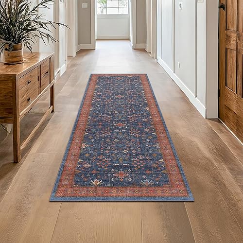 Miniatura 109 de Alfombra de Pasillo de Baño Lavable Oushak 2x5 - Floral Pastel Bohemio Ecléctico, Alfombra Pequeña Antideslizante de Pelo Bajo Resistente a Manchas