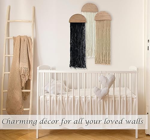 Miniatura 4 de Induslyfe Tapiz de macramé para colgar en la pared, 3 piezas, tejido bohemio para el hogar, elegante, decoración de pared geométrica bohemia,