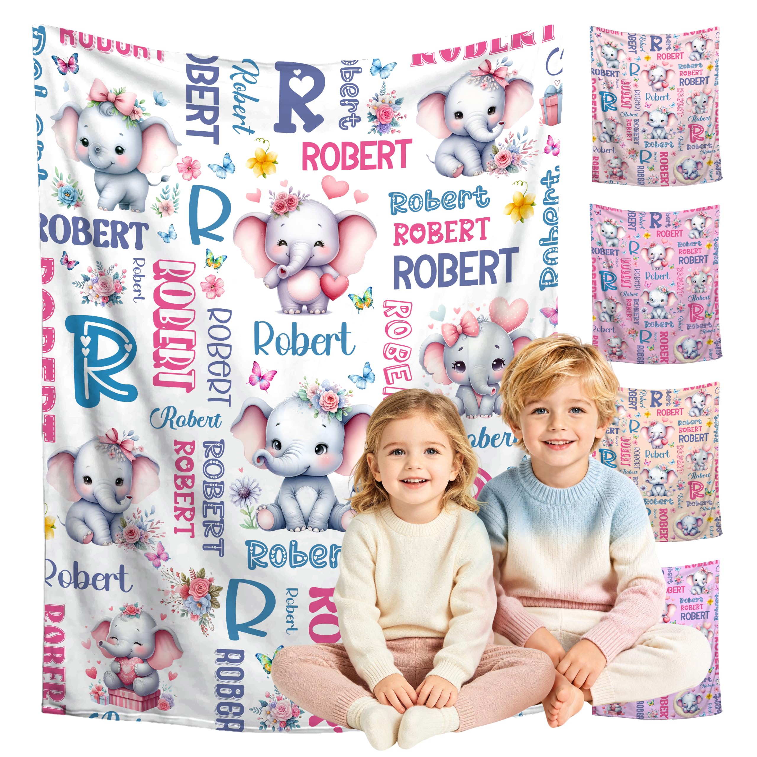 Custom Elephant Blanket for Boys Girls,Ultra Soft Personalized Gifts Baby Blanket,Customized Throw for Toddlers Newborn Stroller Crib,40"x50"