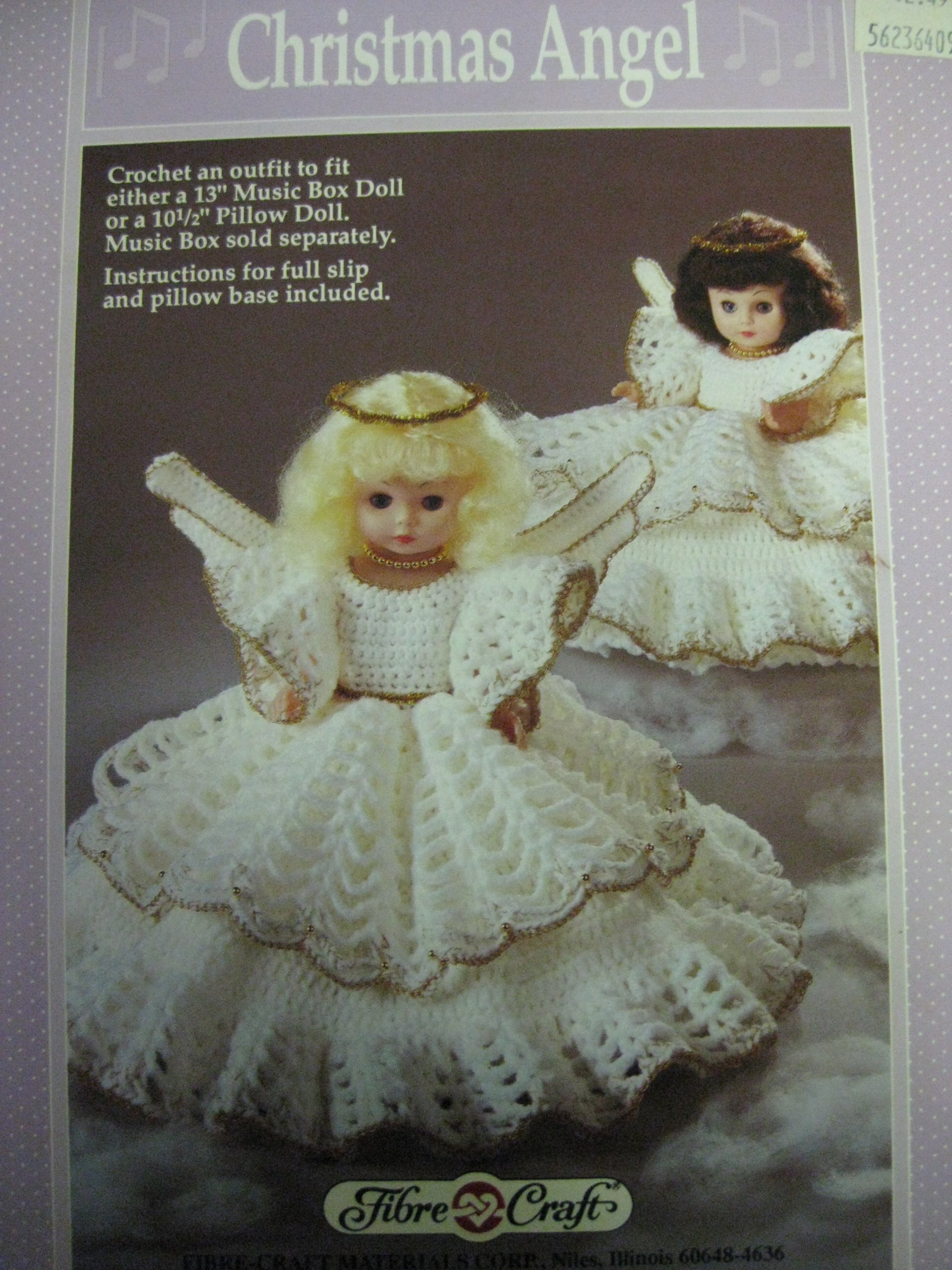 Christmas Angel: Crochet an Outfit to Fit Either a 13" Music Box Doll or a 10 1/2" Pillow Doll. Instructions for Full Slip and Pillow Base Included (Fibre-Craft, FCM225) Pamphlet – January 1, 1990