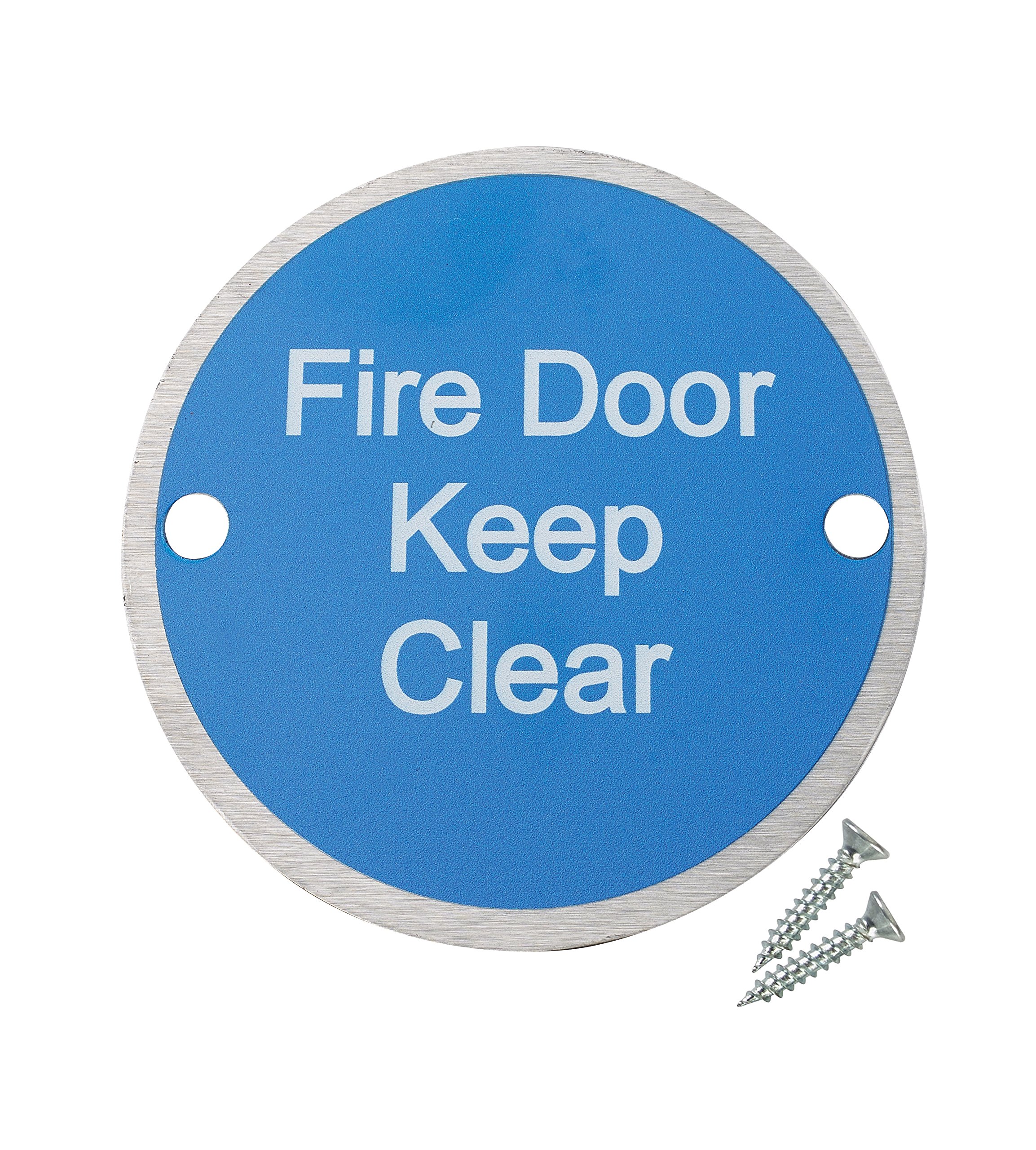 Fire Door Guru Satin Stainless Steel Fire Door Guru® Fire Door Keep Clear Fire Door Sign - 76Mm Fdkc Disc - Stainless Steel - Fixings Included - Vat Registered