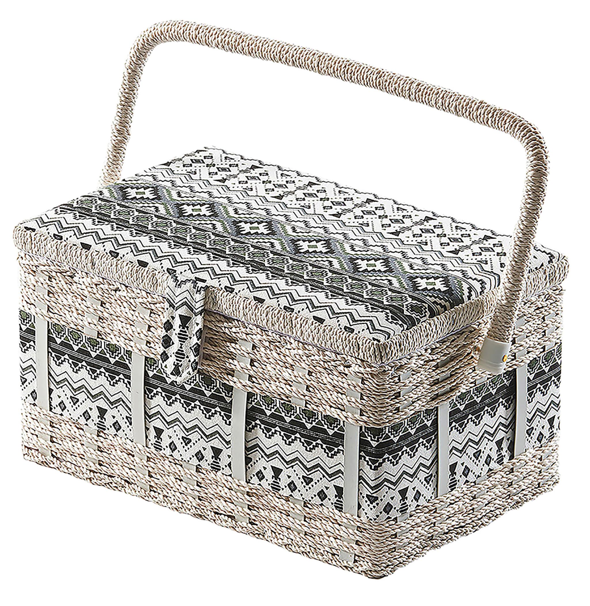 Kobolo Nähkästchen Nähkorb Nähkörbchen Nähkasten - Textil schwarz weiß - 28x18x16 cm