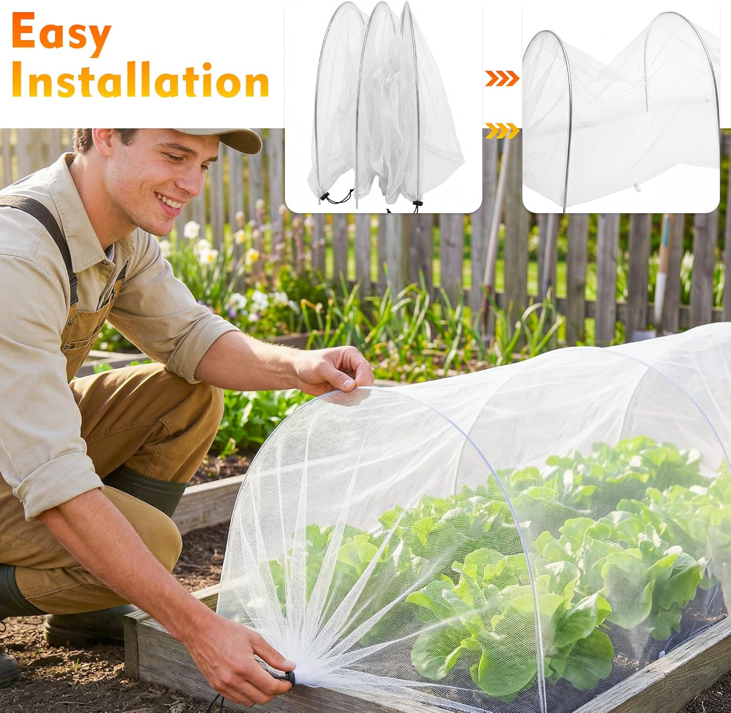 2PCS warmfarm 4ft Garden Row Accelerator Plants Cover, Pop Up Garden Bed Tunnel Net with 6 Stakes, Ready-to-Use Design Garden Beds Vegetable Rows Plant Protector for Protecting Vegetable Fruit
