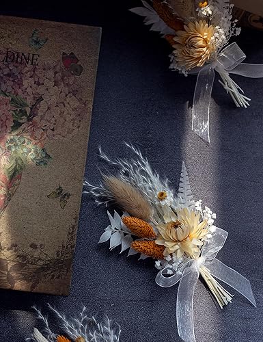 Miniatura 3 de xin's convey Mini Dried Flowert Set (Pack of 6), Orange Small Bouquet, Pampas Small Bouquet, Party Plate Decoration, Bridesmaid Flower Girl Proposal