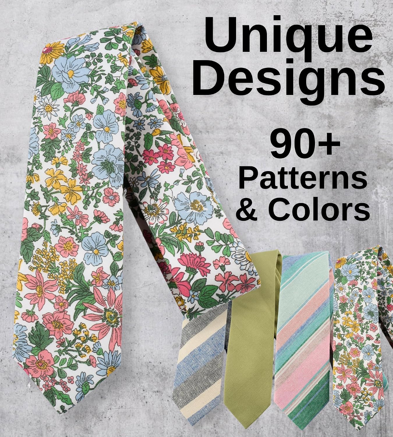 Otis & Oliver Floral Print Skinny Tie Necktie Cotton, Great for Weddings, Dances, Missions, Groom, and Groomsmen