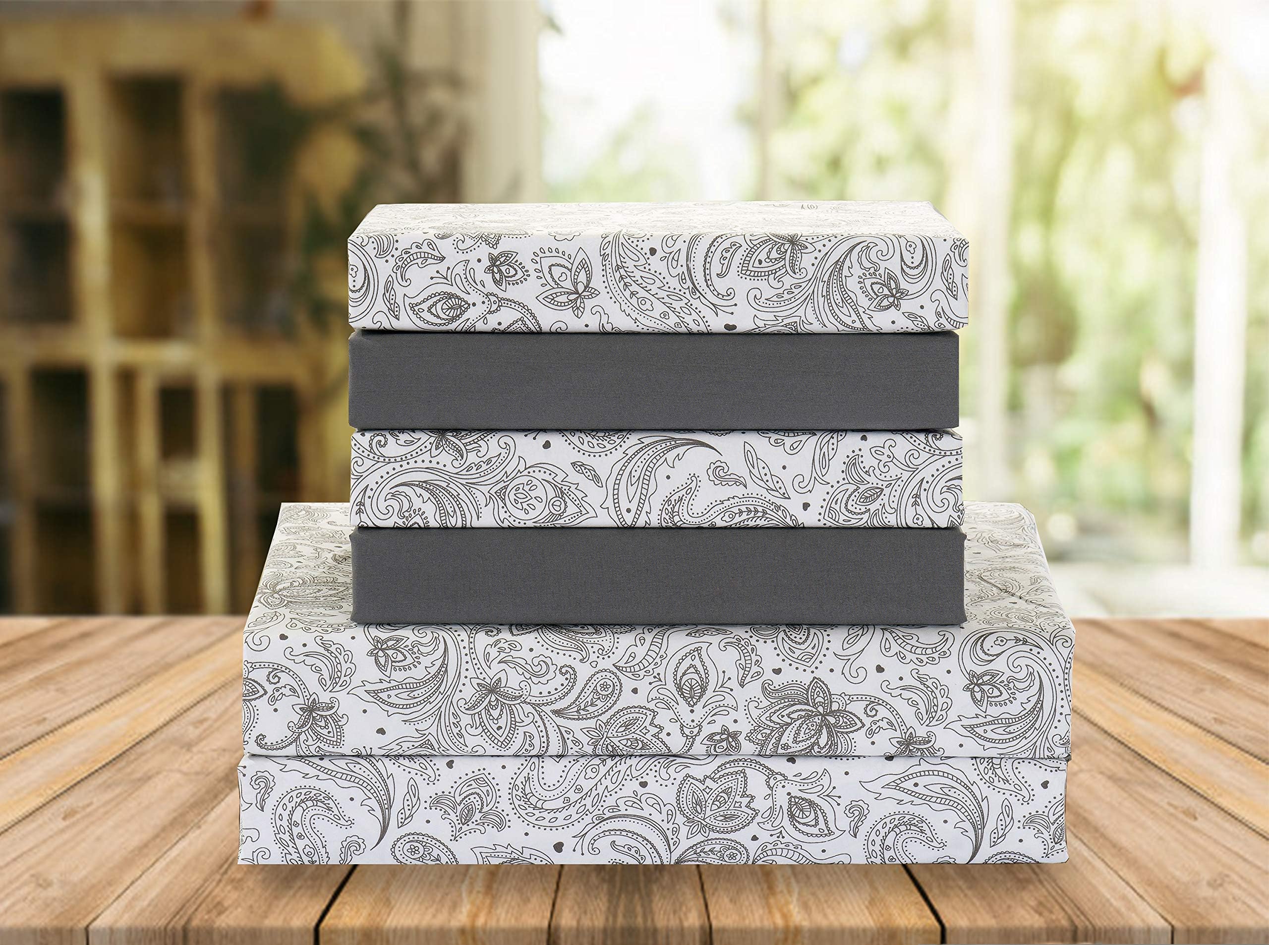 Elegant Comfort Luxury Soft Bed Sheets Paisley Pattern - 1500 Premium Hotel Quality Microfiber Softness Wrinkle and Fade Resistant (6-Piece) Bedding Set, Queen, Grey