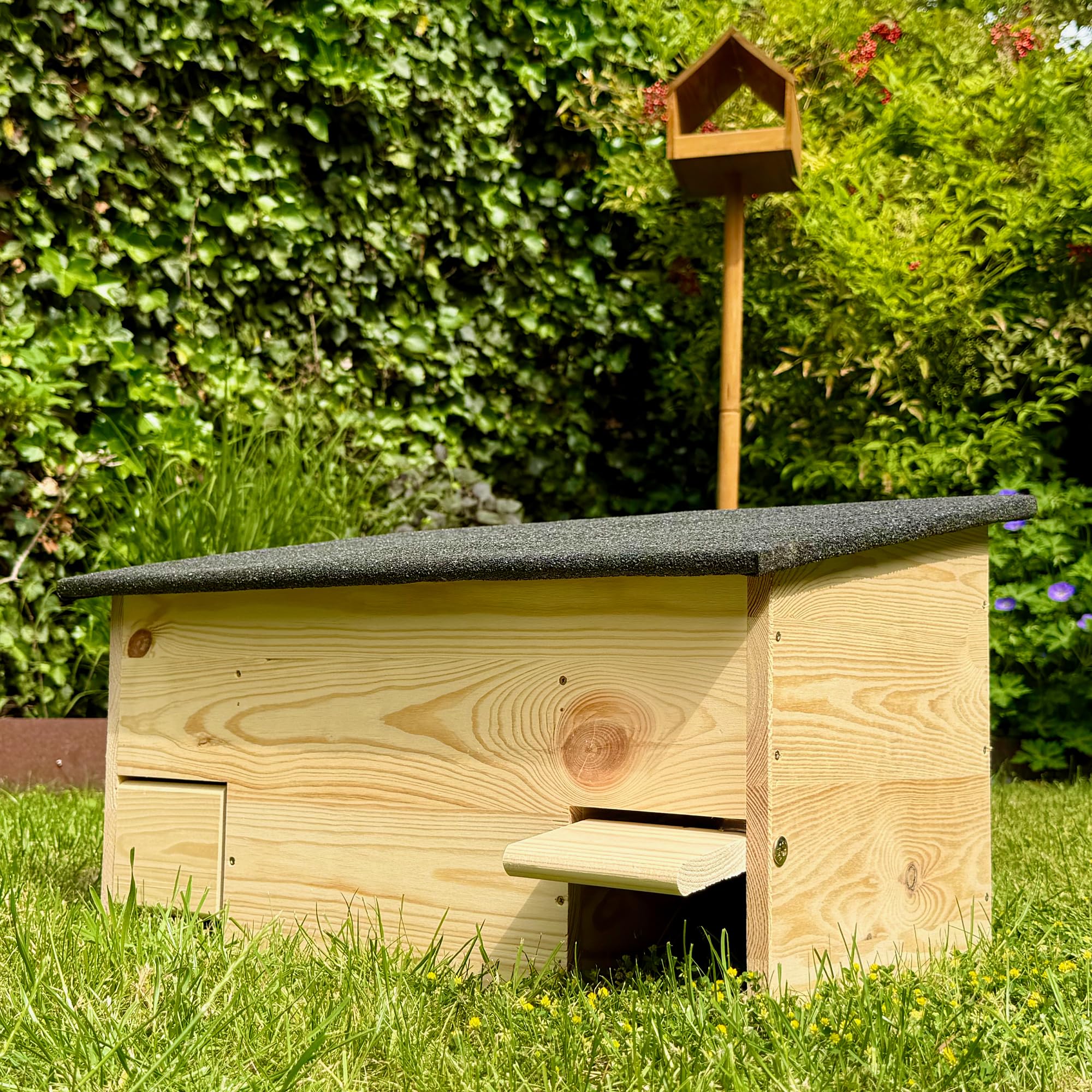 Igelfutterhaus mit Zwei Eingängen und Rattenklappen, Winterfest, Katzensicher, aus zertifiziertem Holz, produziert in Deutschland