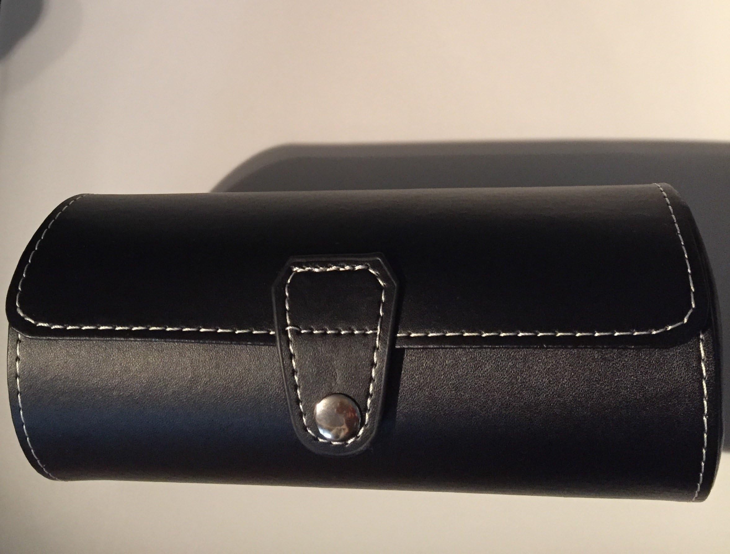 Leatherette Roll Traveler's Watch Case Organizer for 3 Watch and/or Bracelets (Black)